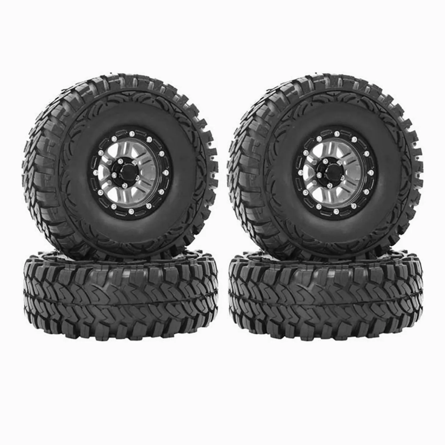 RC Car Pneumatico Ruota Compatibile con Axial per SCX10 90035 90022 90046 D90 D110 TF2 TRX-4 4 Pezzi Pneumatici per Cerchioni Beadlock in Metallo da 1,9 Pollici per 1/10 RC Rock Crawler