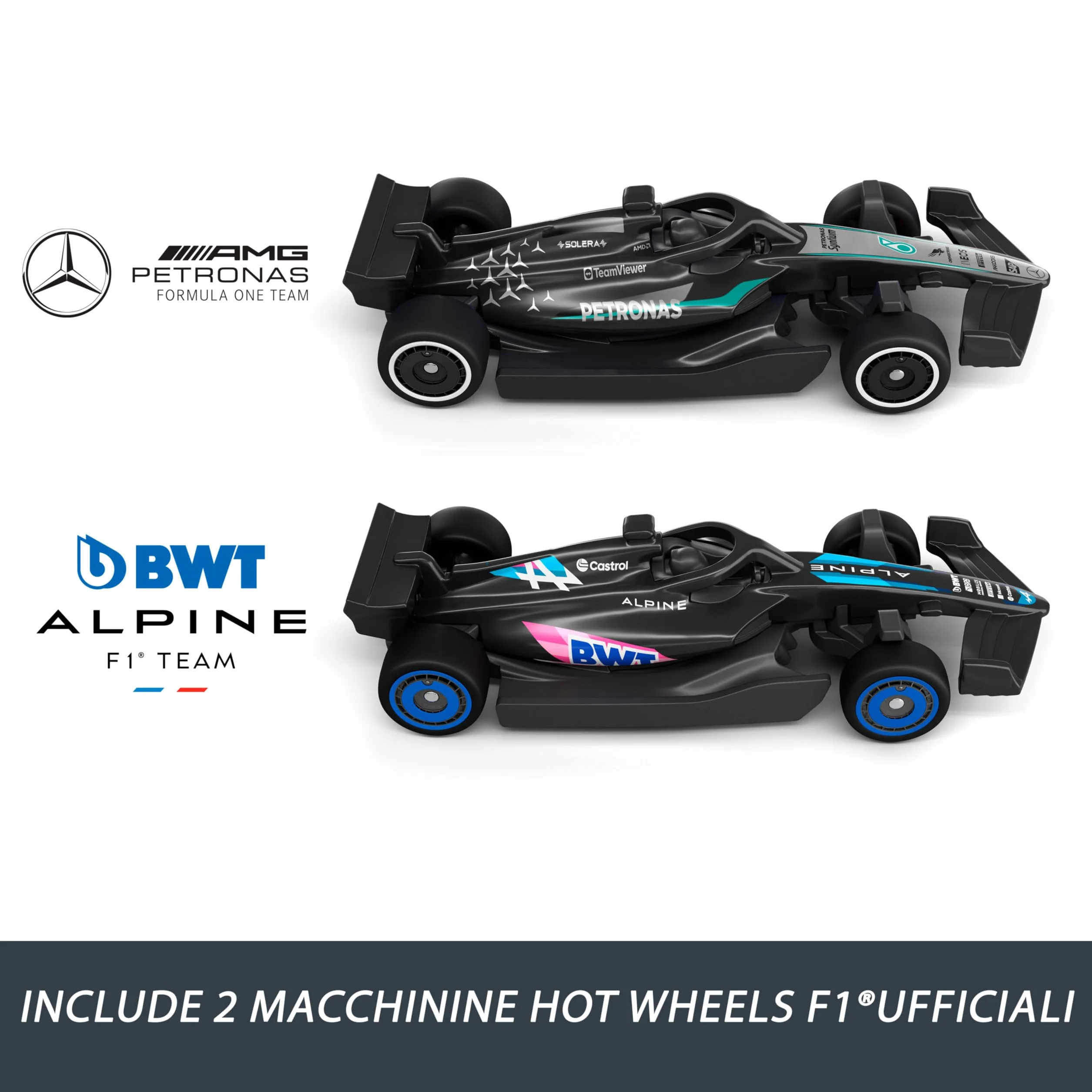 Hot Wheels Racing Formula 1 - Griglia di Partenza, set pista con 2 macchinine da F1 incluse, griglia e torre di partenza con lanciatori e bandiera a scacchi, 3+ anni, JKM88