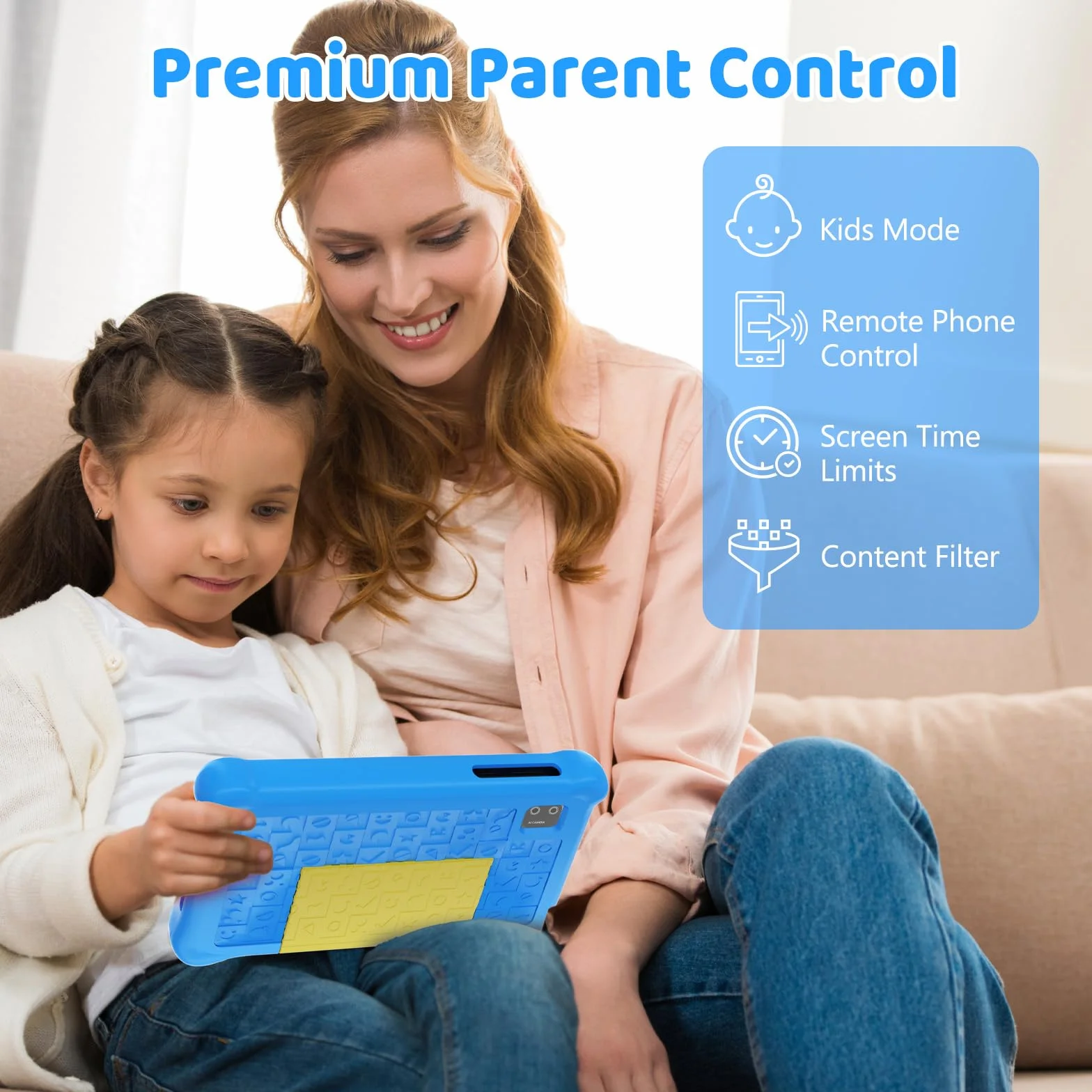 Tablet per bambini 7 pollici Android 12 con Custodia,Wifi,Bluetooth,Modalità di Controllo Parentale,Doppia Fotocamera,Protezione Degli Occhi,Tablet di Apprendimento di Google Services (blue)