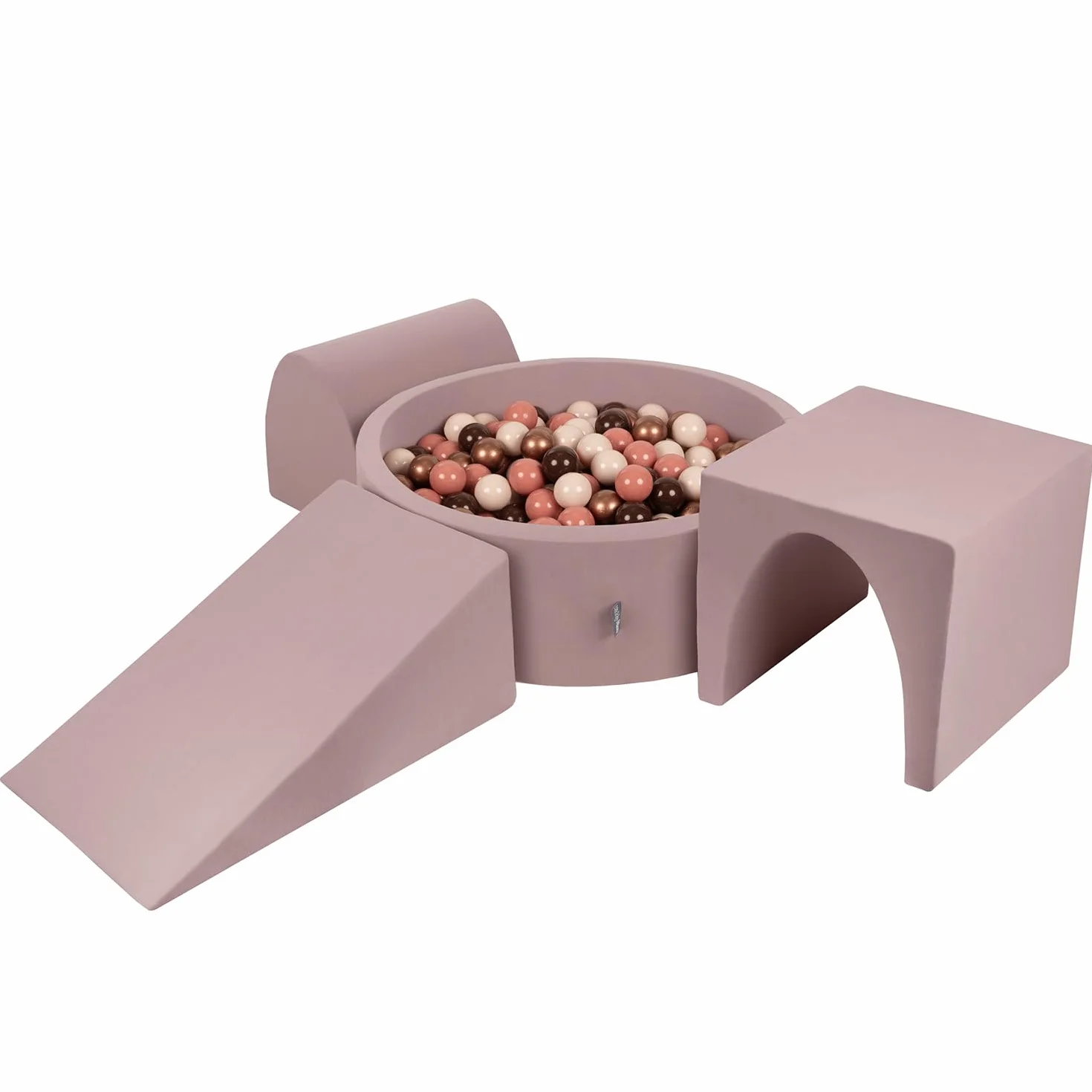 KiddyMoon Area di Gioco in Schiuma con Tondo Piscina di Palline (300 Palline) per Bambini, Erica: Marrone/Rame/Beige Pastello/Salmone