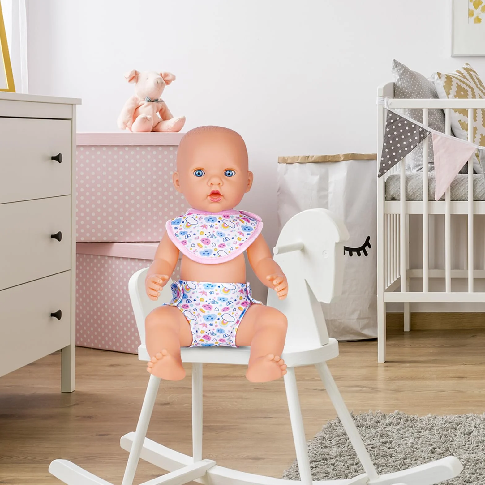 Aolso Bavaglini e Pannolini per Bambole, Set di 9 Accessori per Bambole Bavaglini e Pannolini in Tessuto per Bambole, Calzini per Bambole, Lavabile, Riutilizzabile, Idee Regalo per Bambini