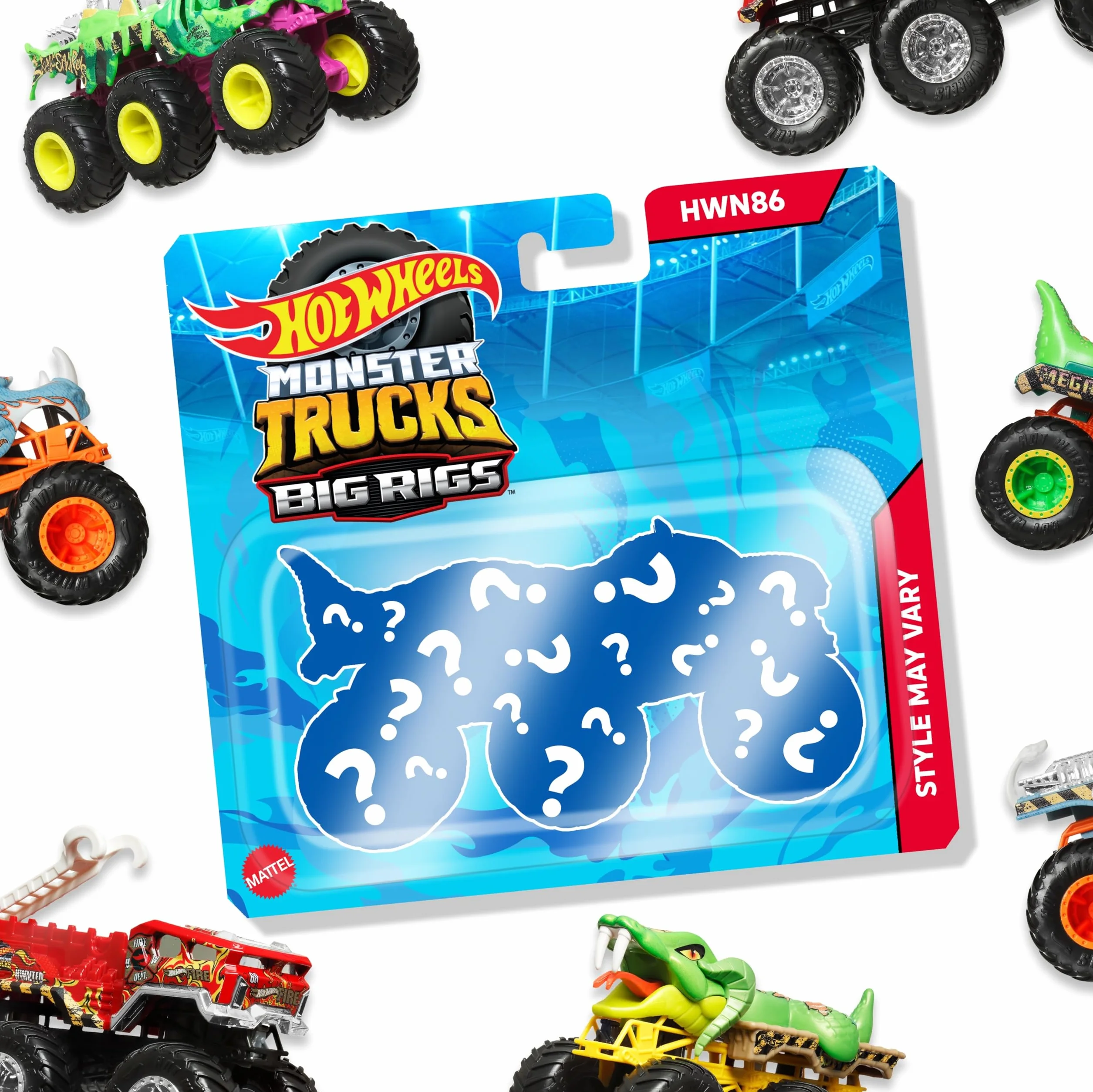 Hot Wheels Monster Trucks – Grandi Tir, camion die-cast 1:64 con 6 ruote (Un modello a sorpresa tra stili assortiti), può trasportare o trainare altri veicoli, giocattolo per bambini 3+, HWN86