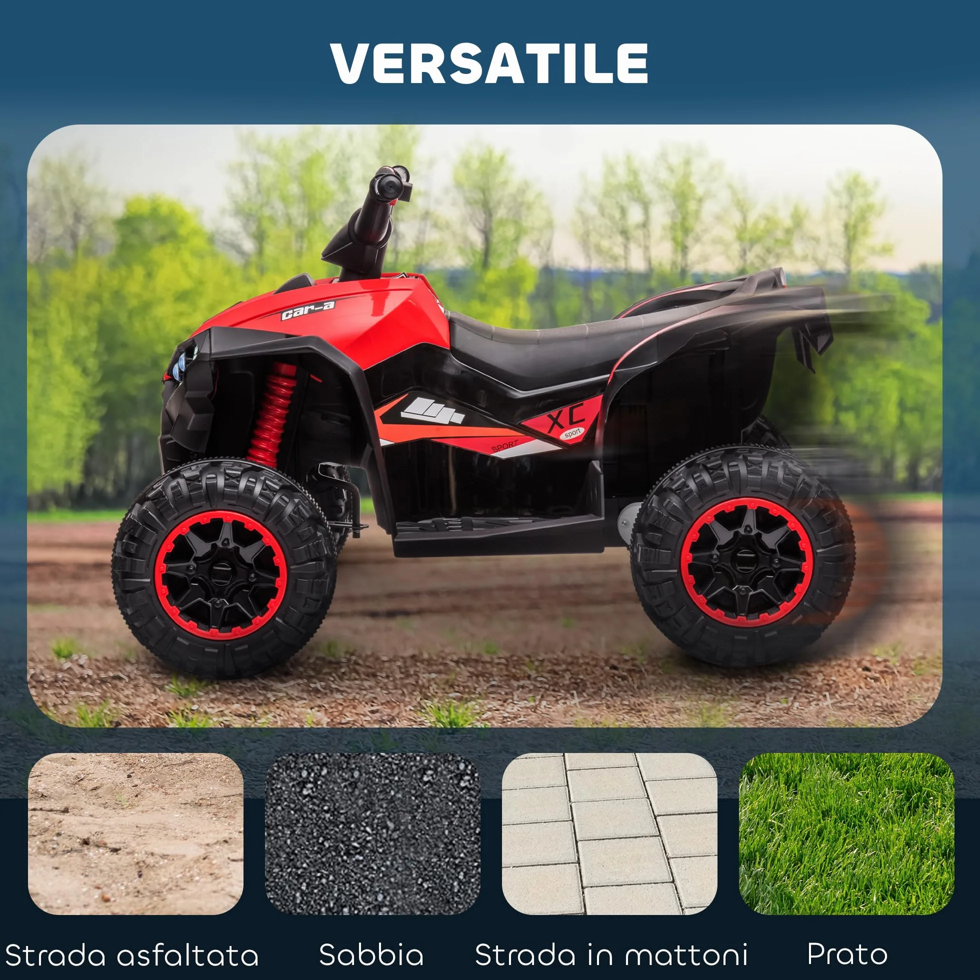 HOMCOM Quad Elettrico per Bambini 12V ATV, Macchina Elettrica con Doppio Motore e 2 Velocità, Ruote Larghe con Fari LED, Clacson e Musica, Età 3-5 Anni, Rosso