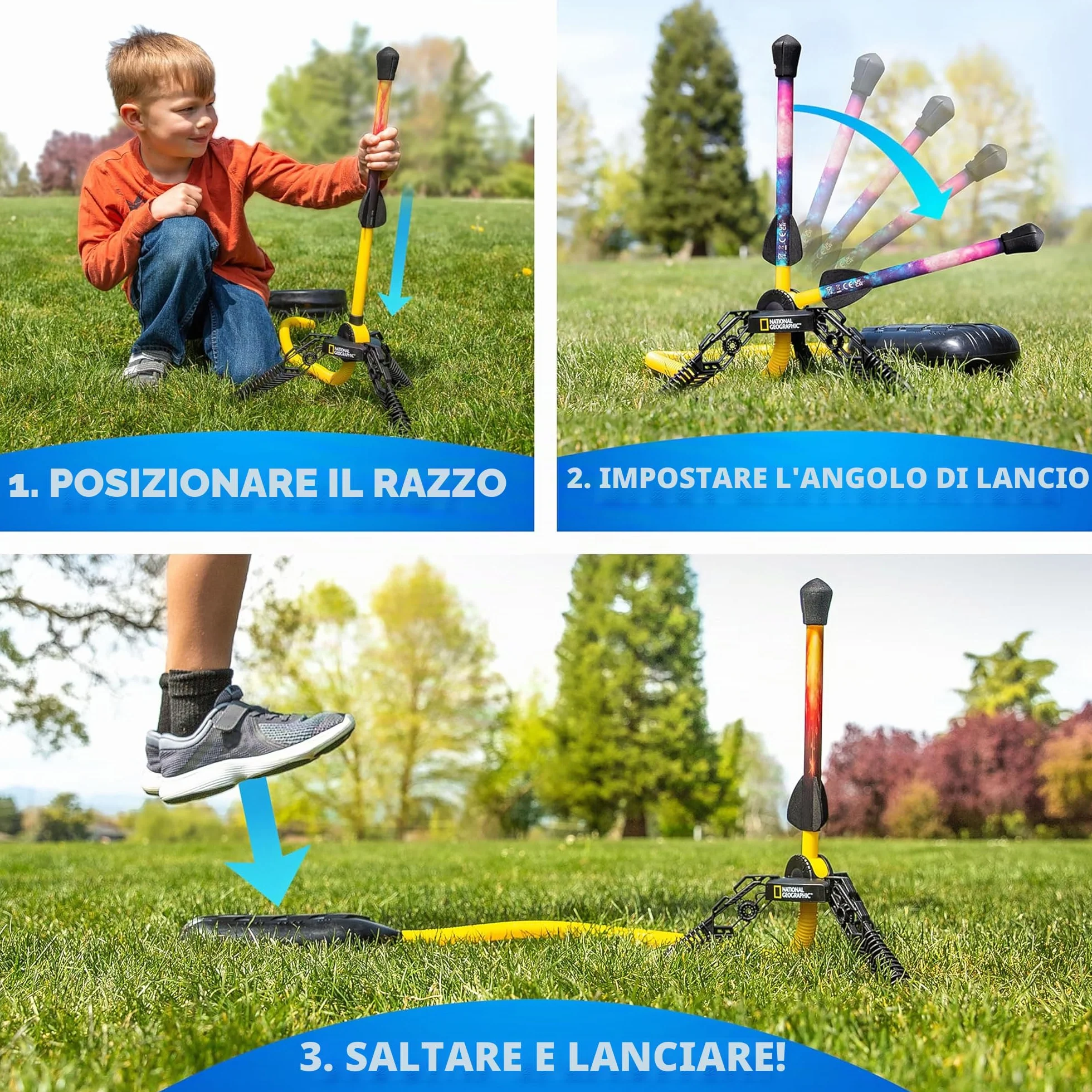National Geographic Razzo ad Aria per Bambini – Lanciatore di Razzi LED, Salta e Lancia Razzi in Schiuma Fino a 30,5 Metri, Giochi all'Aperto