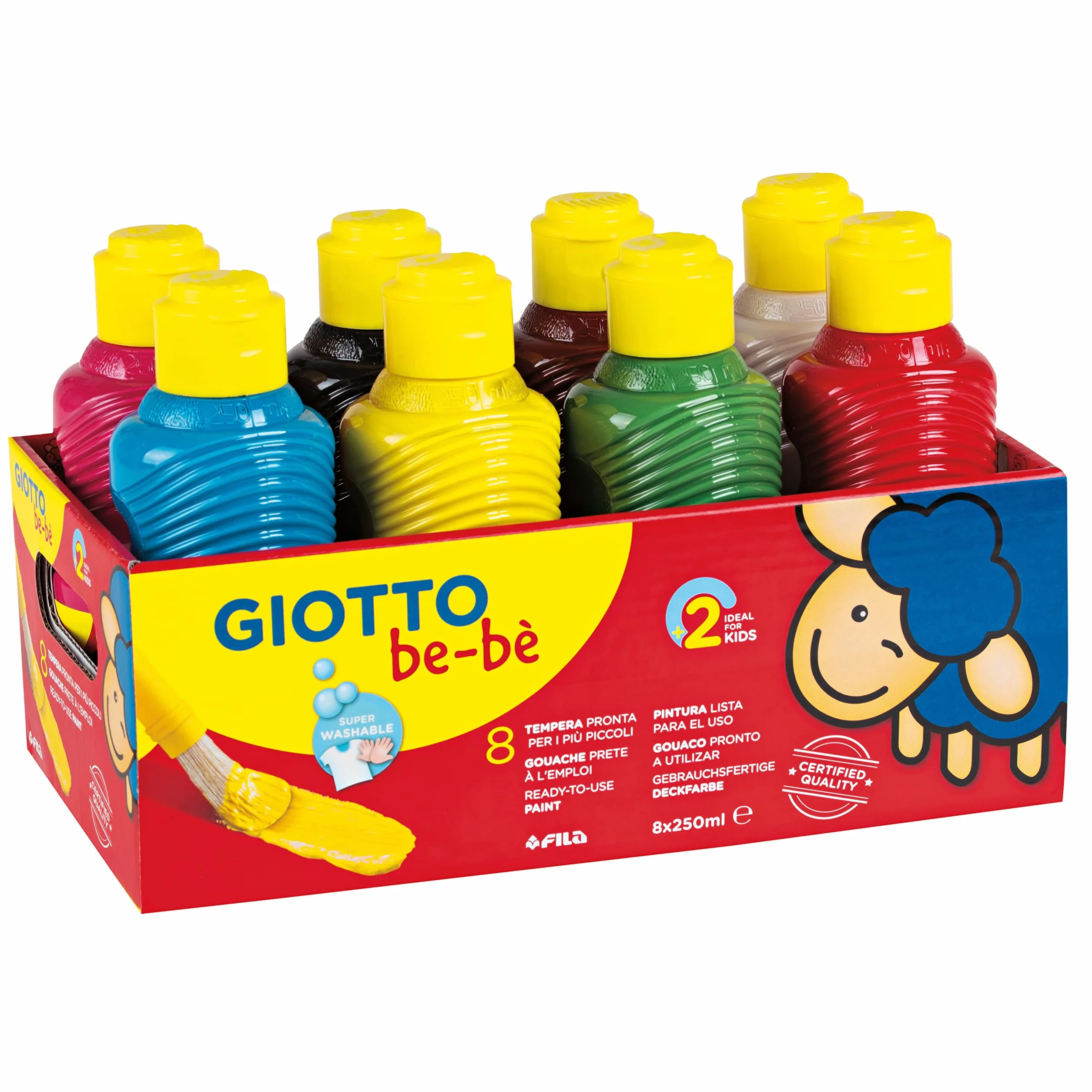 GIOTTO be-bè Super Paint - Assortimento di 8 flaconi di guazzo, 250 ml, assortiti