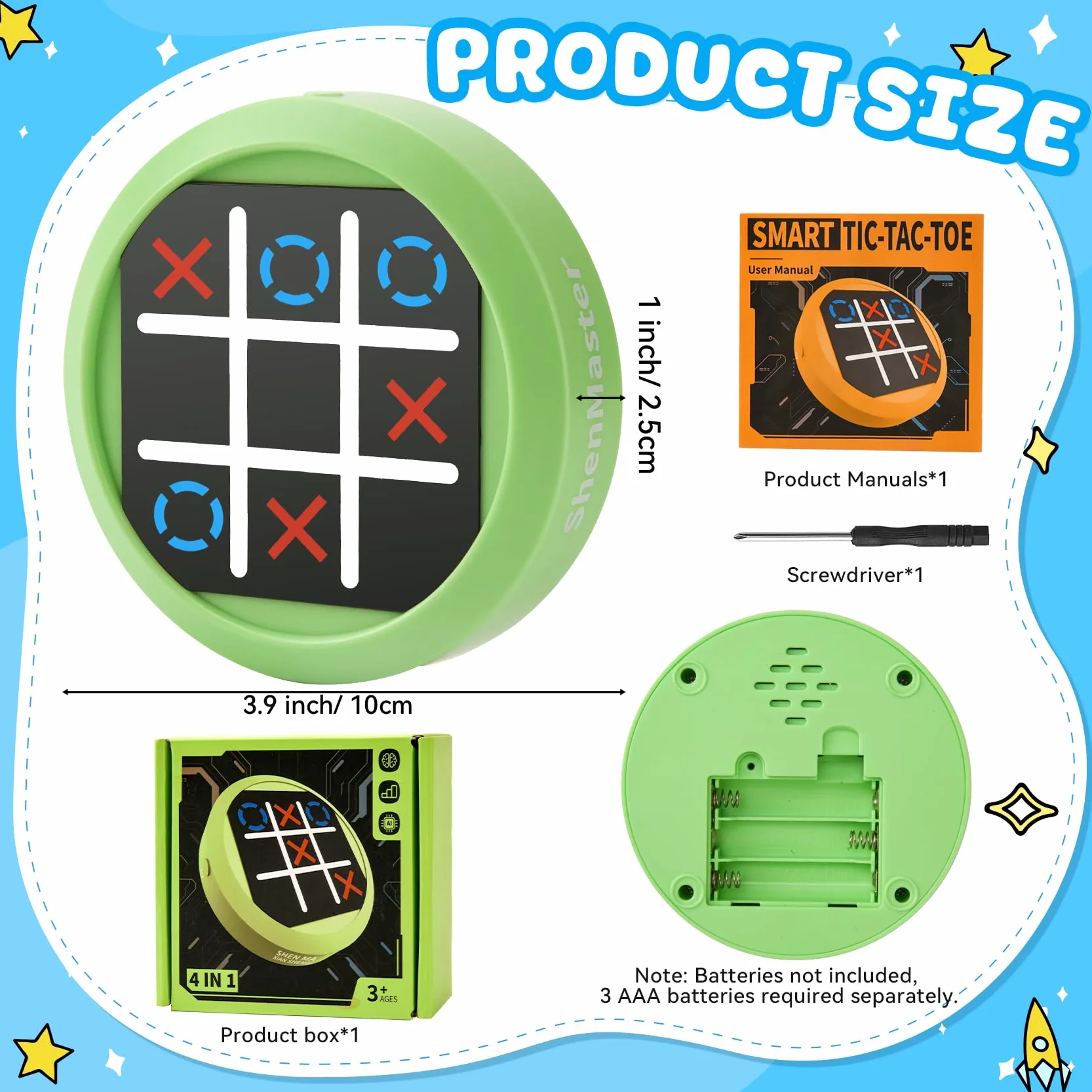 TFIOON Tic Tac Toe, Gioco Elettronico 4-in-1 Tris, Console di gioco di puzzle portatile Regalo Educativo per Bambini Adulti - Gioco in Famiglia (Verde)