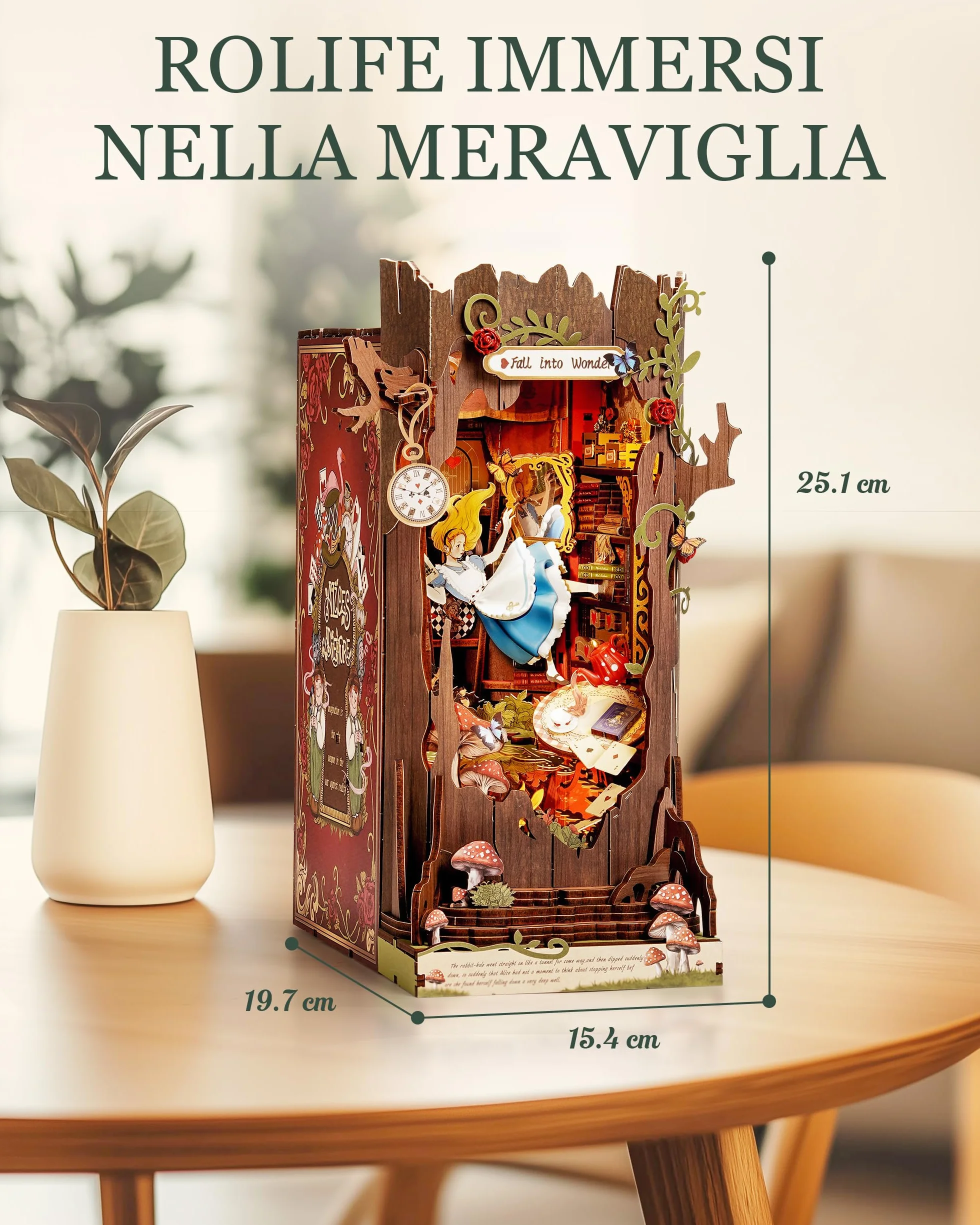 Rolife Book Nook Kit Miniature da Costruire DIY Booknook Fall into Wonder 3d Puzzle Legno con Luci Decorazione Libreria Casa Modellismo da Costruire Adulti Diorama Modellismo