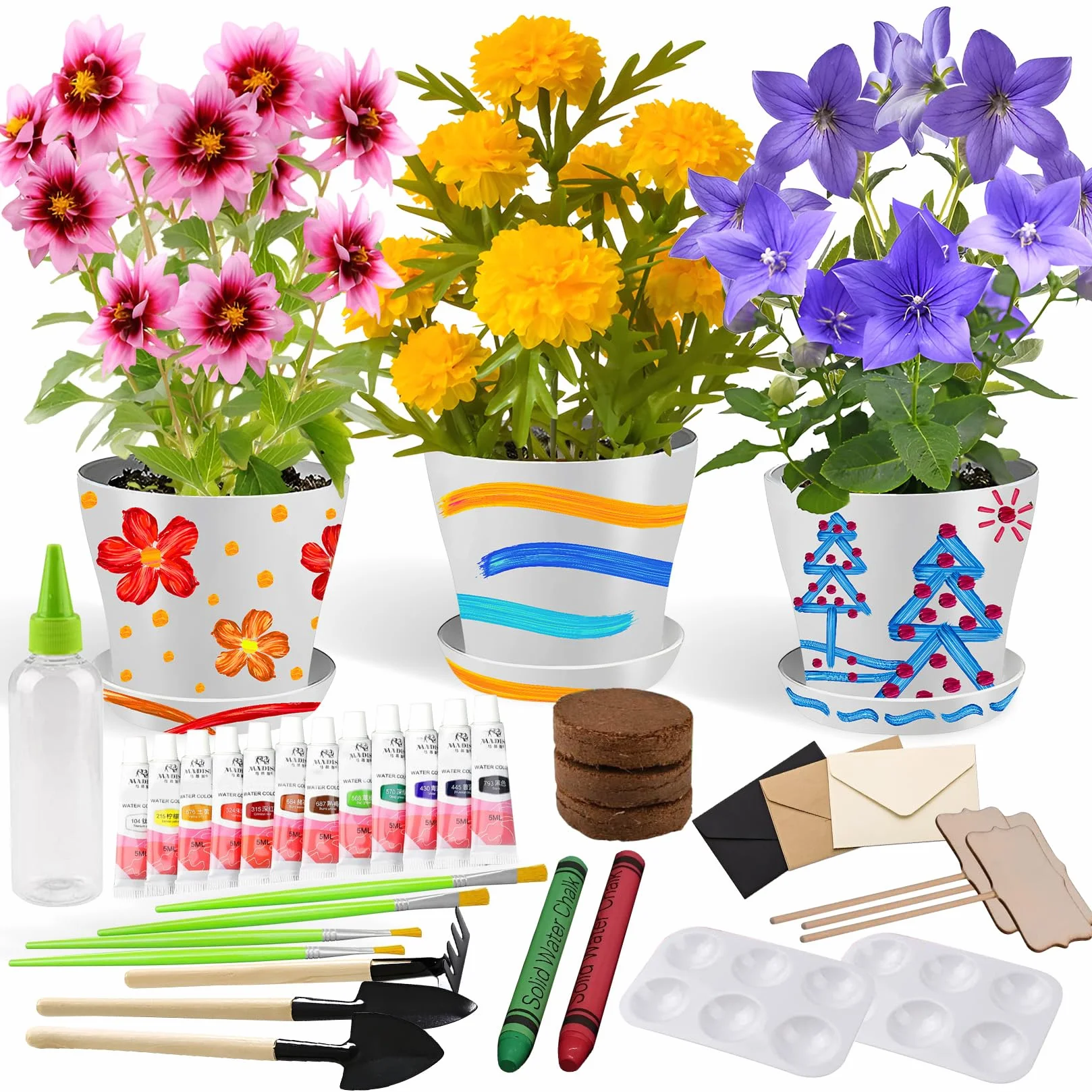 Kit di Giardinaggio per Bambini Pittura e Piantagione Giocattolo Fiori per Ragazze e Ragazzi, Regalo Vasi per Fiori Artigianato Set Coltivare e Piantare per Bambini di 4 5 6 7 8 9 10 11 12 13 14 Anni