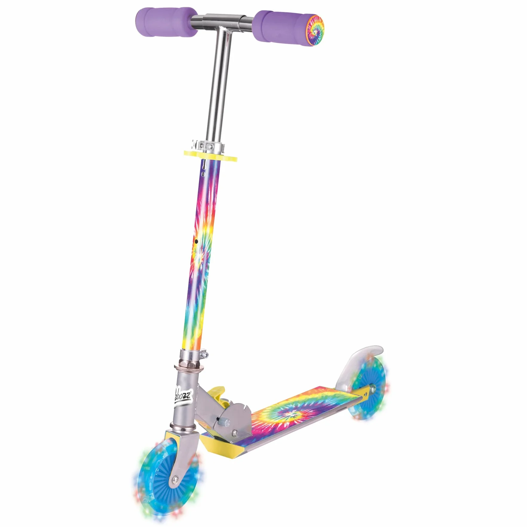 Ozbozz Monopattino pieghevole Tie Dye ruote luminose età 5 anni manubrio regolabile 72,4-82,5 cm