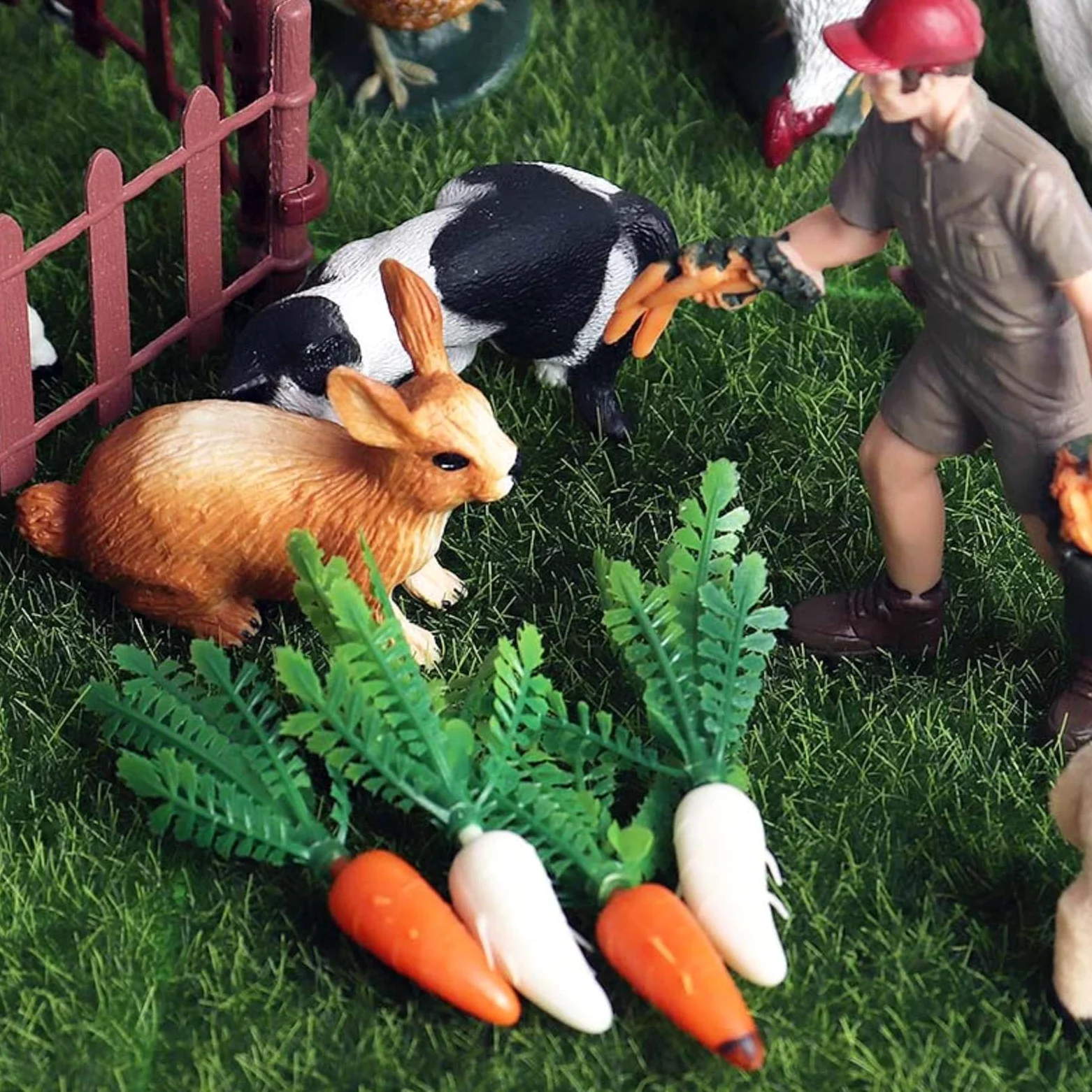 Children Farm Figurines Set Animali da Fattoria Figure Recinzioni Casette Contadini Texture Realistiche E Colori Variegati Stimola E Conteggio con
