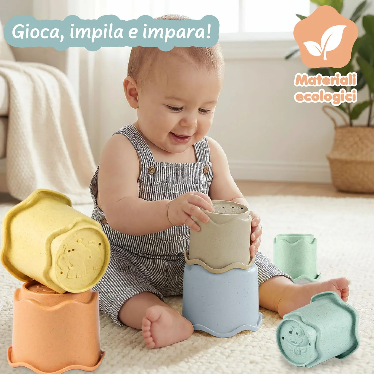 Science4you Bicchieri Impilabili Neonato 3 in 1 – Gioco Impilabile con 6 Bicchieri, Bagno Spiaggia Interno, 6 9 12 Mesi+