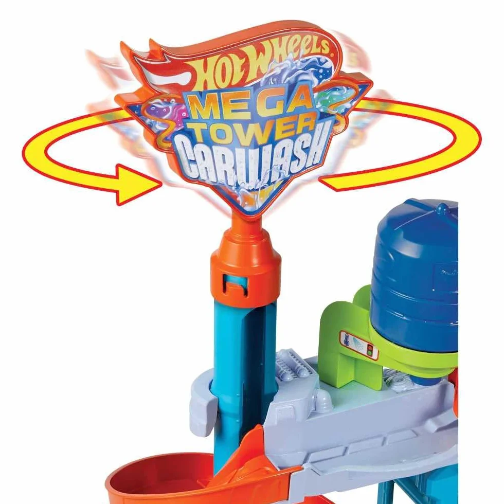 Hot Wheels - Hot Wheels City Mega Torre Autolavaggio, 1 macchinina Color Shifters, pratici serbatoi per acqua calda e fredda, si collega ad altri set, Giocattolo per Bambini 4+ Anni, HDP05