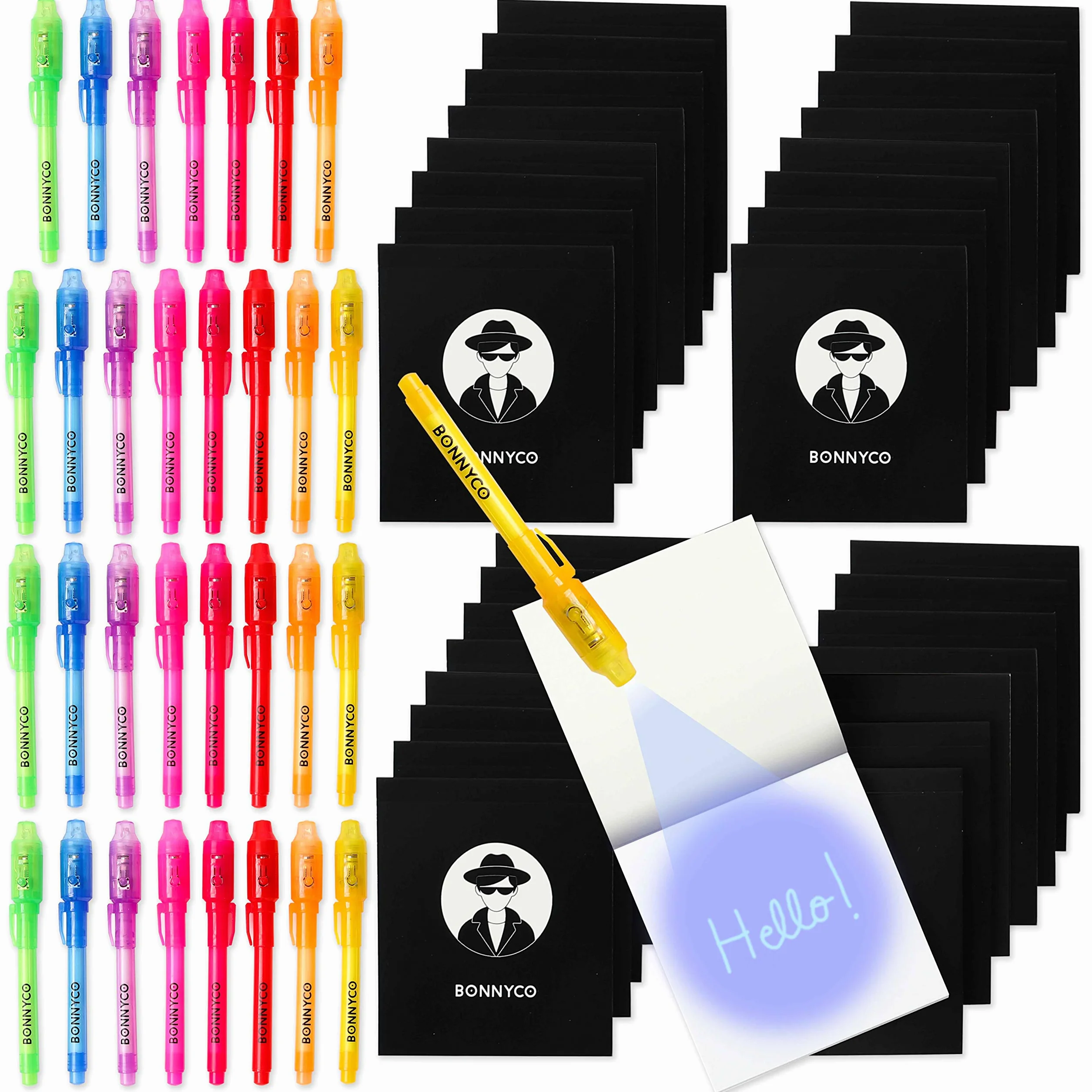 BONNYCO Penna Invisibile e Taccuino 32 Pezzi Gadget Compleanno Bambini Penna Spia Scuola Bomboniere