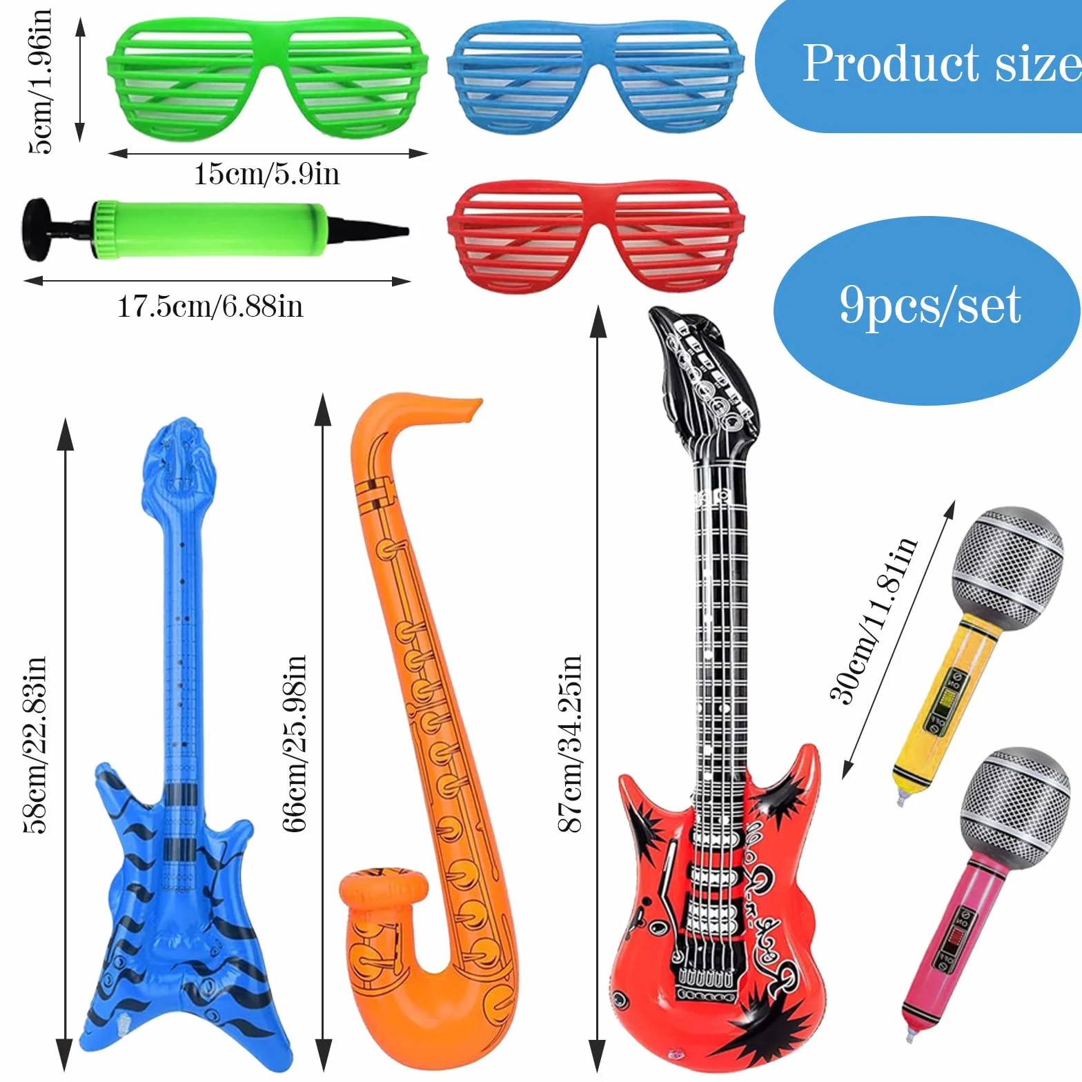 Chitarra Elettrica Bambini 9 Pezzi Giocattolo Strumenti Musicali Gonfiabili Microfono