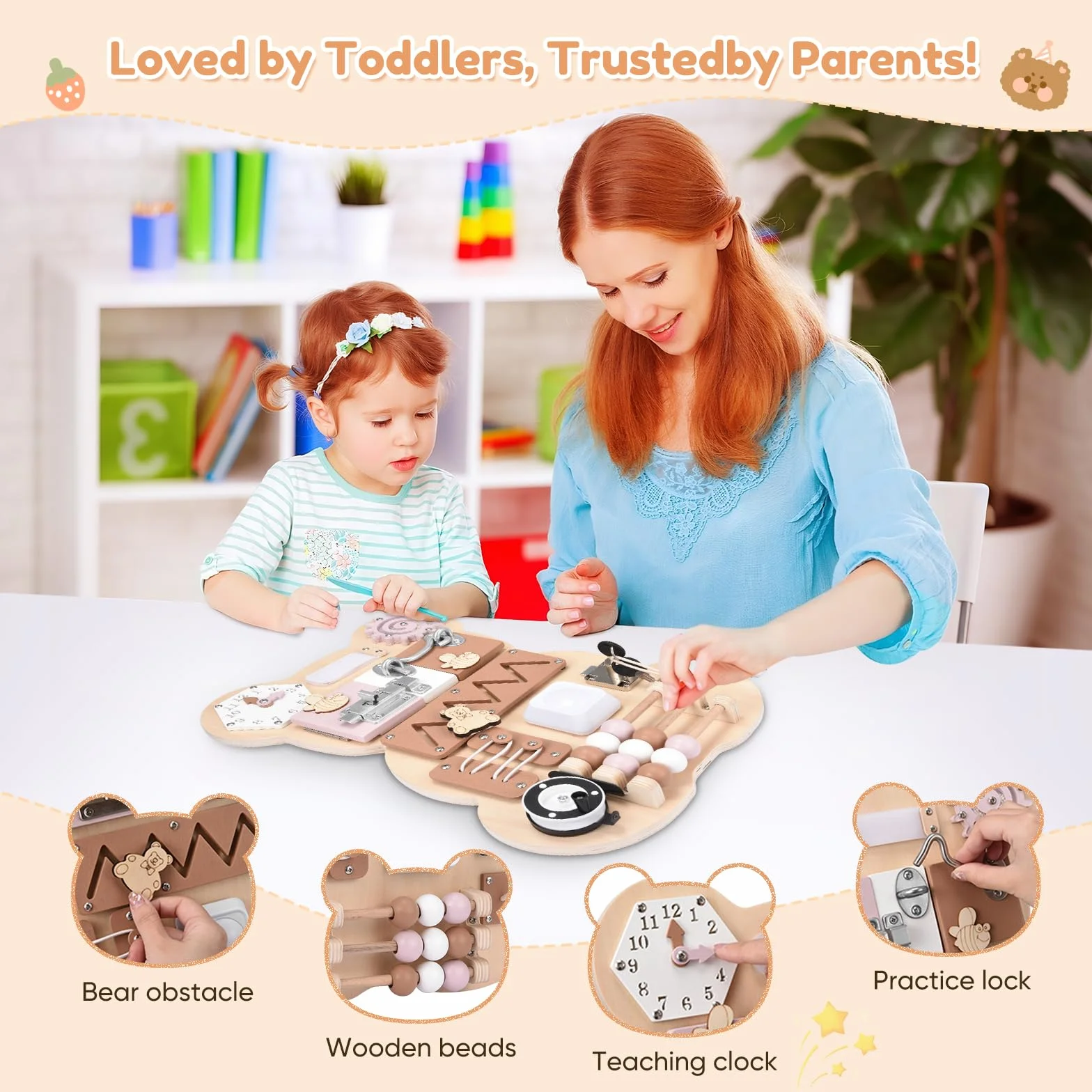 Busy Board per Bambini Pannello Sensoriale Montessori Tavole Montessori in Legno per l'apprendimento delle Abilità di Vita per 1-6 Regalo Bambini e Bambine