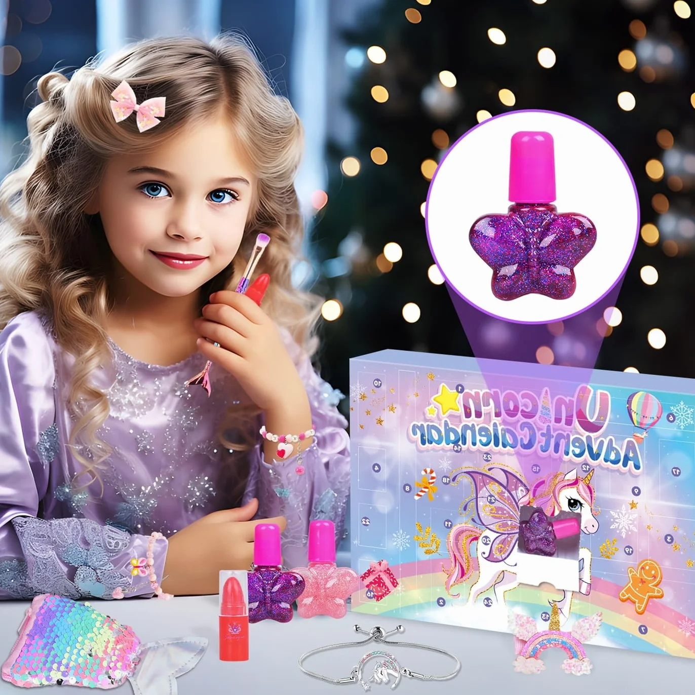 iZoeL Calendario Avvento 2025 Bambina Unicorno Bambina Regalo Calendario Avvento Make Up - Unicorno Braccialetto Collana Anello Gioielli Make Up, Regali Natale per Figlia Nipote Sorella