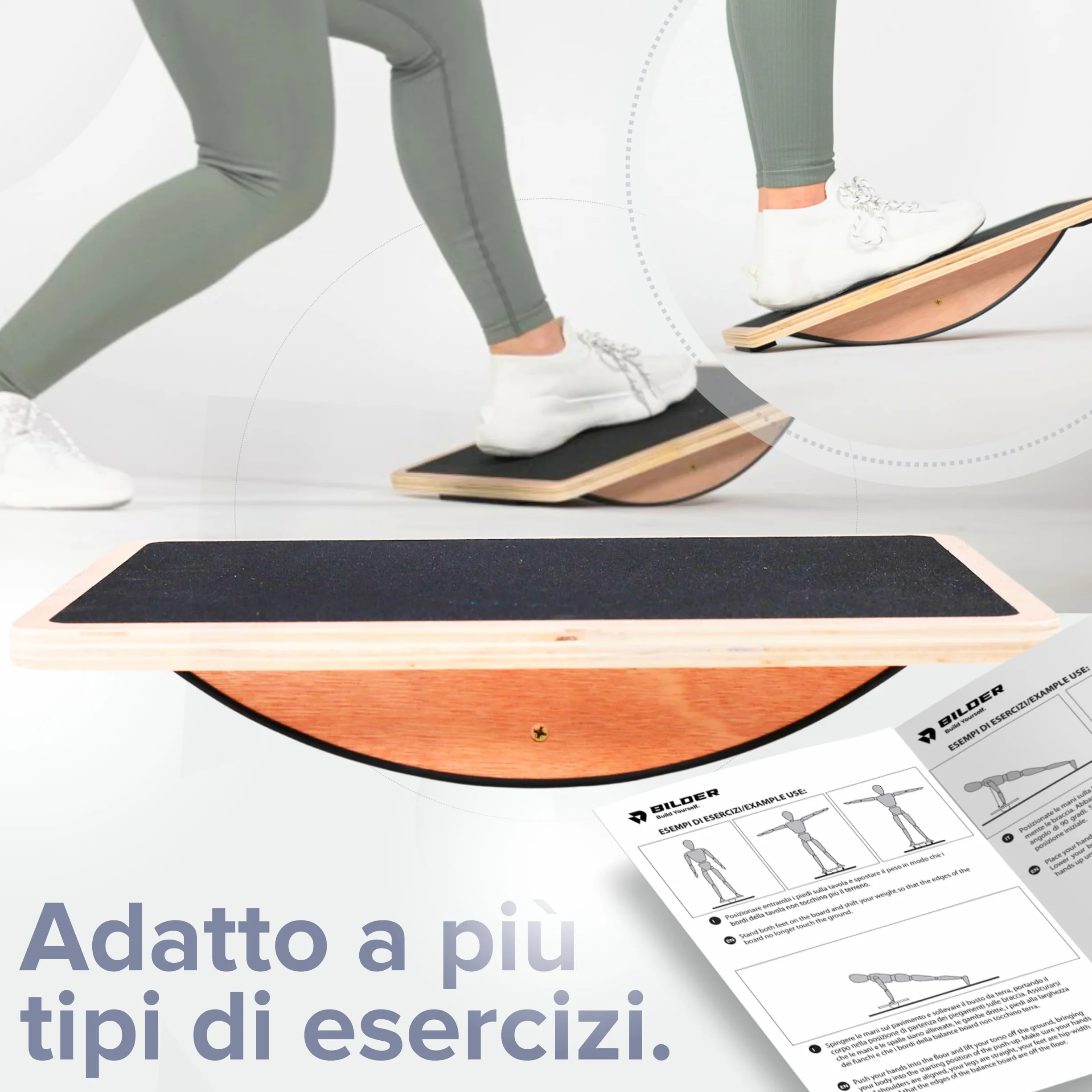 BILDER - Balance Board per Pilates, Yoga e Fitness, Tavoletta Propriocettiva con Superficie Antiscivolo - Migliora la Forza e la Coordinazione, Attrezzi Palestra Casa Ufficio Principianti ed Esperti