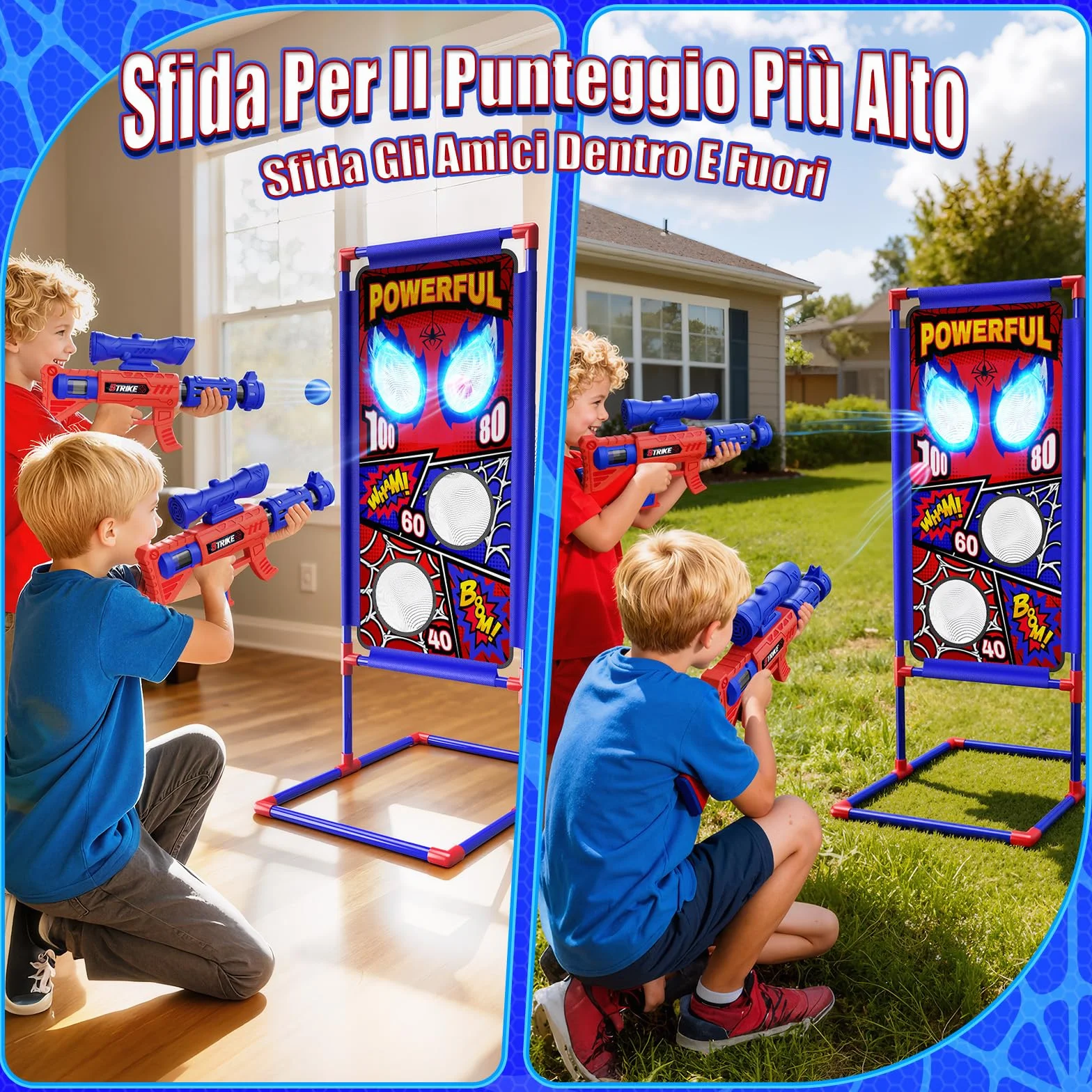Pistole Air con Mira Bambino 3-10 Anni 2 Pistole 4 Bersagli 24 Palline Schiuma Giochi Esterno Giardino Regalo
