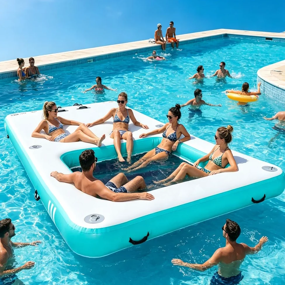 Piattaforma Galleggiante Gonfiabile, Materassino Prendisole per Lago, Piscina e Spiaggia, Zattera Galleggiante per 4-6 Persone Facile da gonfiare