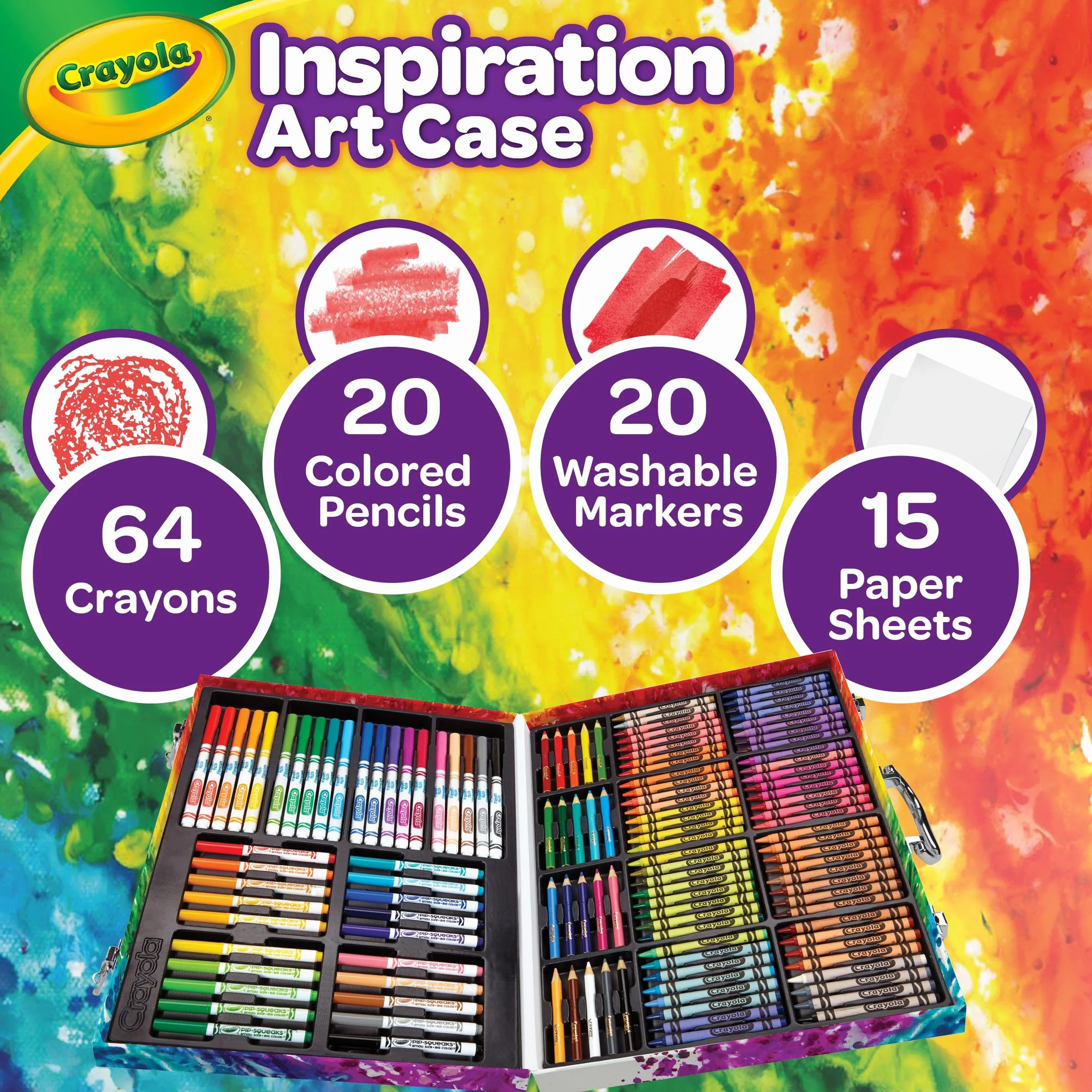 CRAYOLA Valigetta Colori Arcobaleno 140 Pezzi Kit Creativo Pennarelli Matite Colorate Pastelli a cera 5-10 Anni