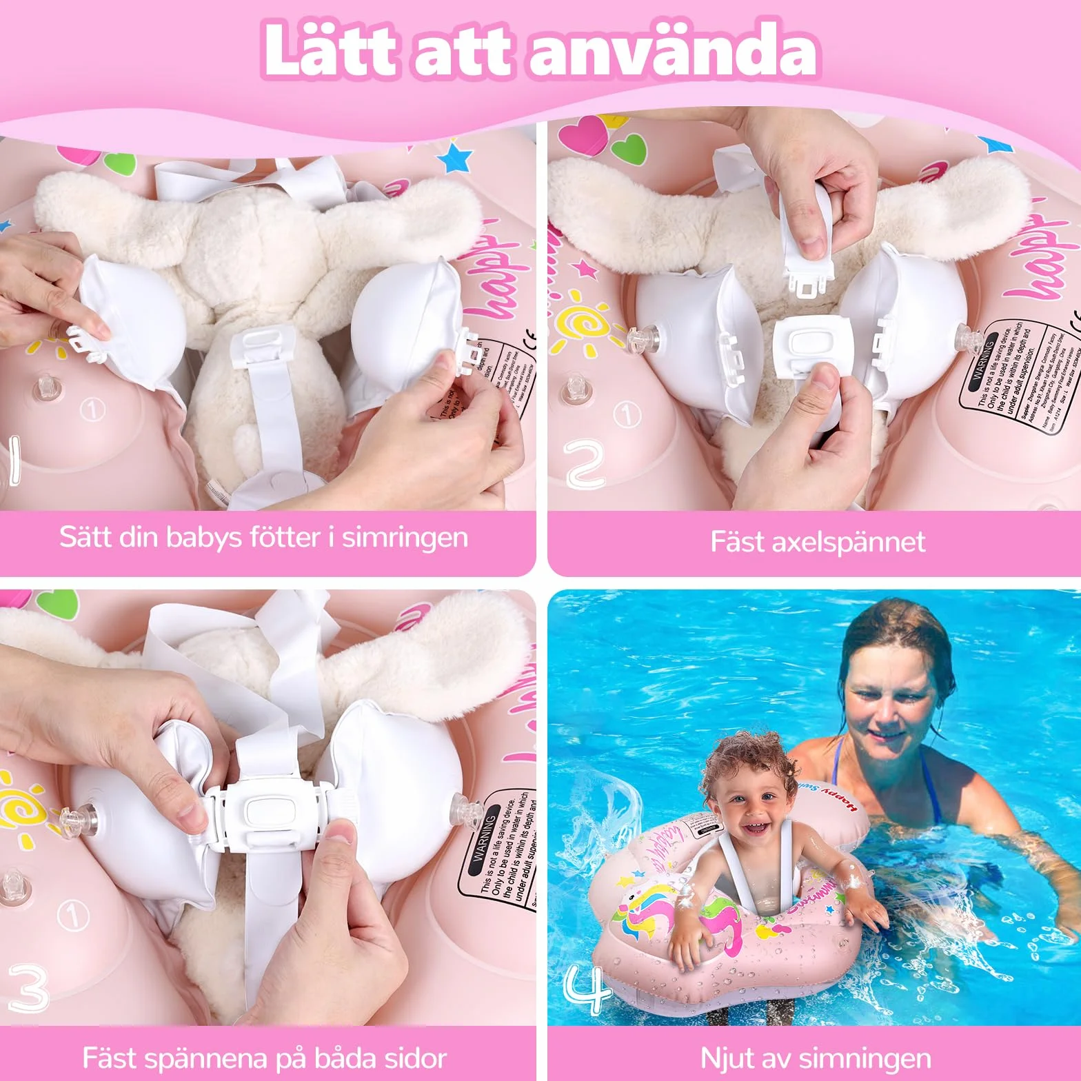 Salvagente Neonato con Parasole, Piscina Neonato 6-36 Mesi Salvagente con Mutandina Rimovibile Caratteristiche Antiribaltamento Baby Pool Float UPF50+ Protezione UV