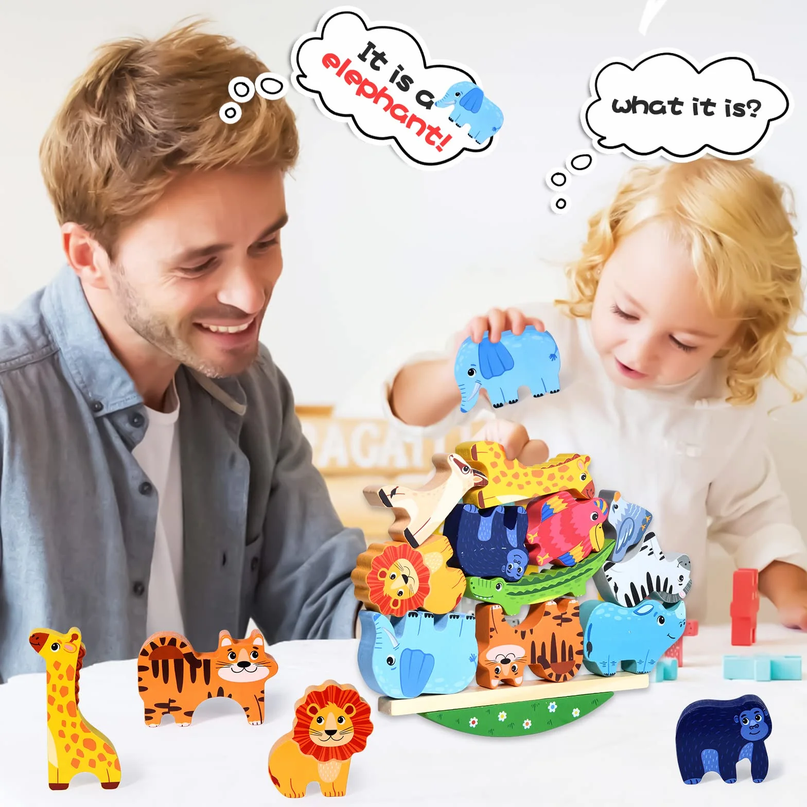 Atoylink Montessori Giochi Impilabili Legno Animali Blocchi di Costruzione Gioco di Equilibrio Educativi Giocattolo di Legno Compleanno Regalo per Bambini 2 3 4 5 Anni