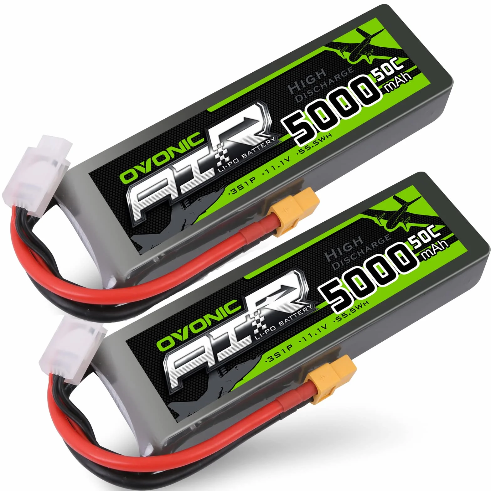 OVONIC 3S Batteria Lipo 50C 5000mAh 11.1V LiPo RC batteria con connettore XT60 per RC Auto Boat Truck Heli Aereo Quadcopter elicottero Multispotore Hobby（2 packs）