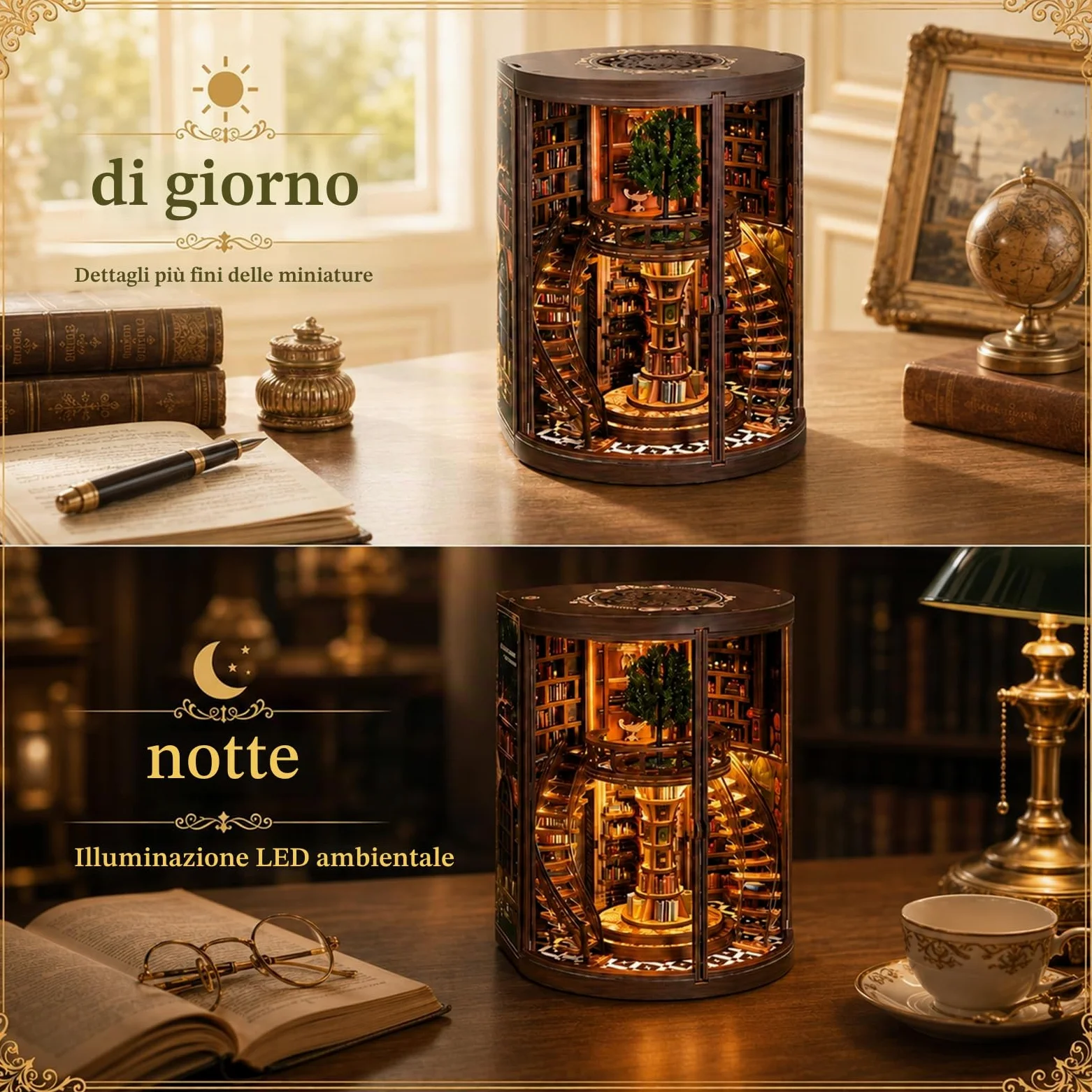 Kit per Angolo del Libro, 3D Fai da Te Miniatura Casa delle Bambole Booknook con Luce LED e Custodia Antipolvere, Supporto per Scaffale dei Libri, Regalo Creativo per Adolescenti e Adulti