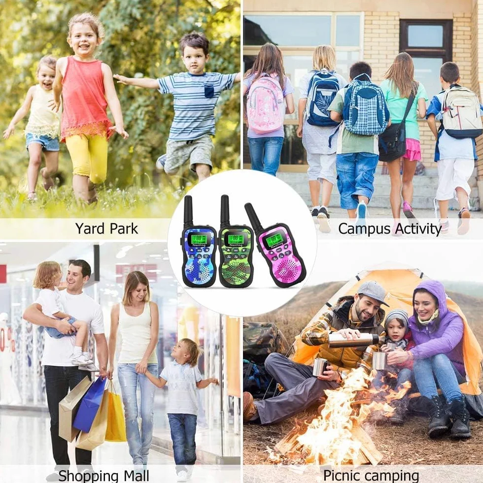 Nestling Walkie Talkies 3 Pezzi, Walkie Talkie Bambini 8 Canali Radio a 2 vie con Torcia LCD