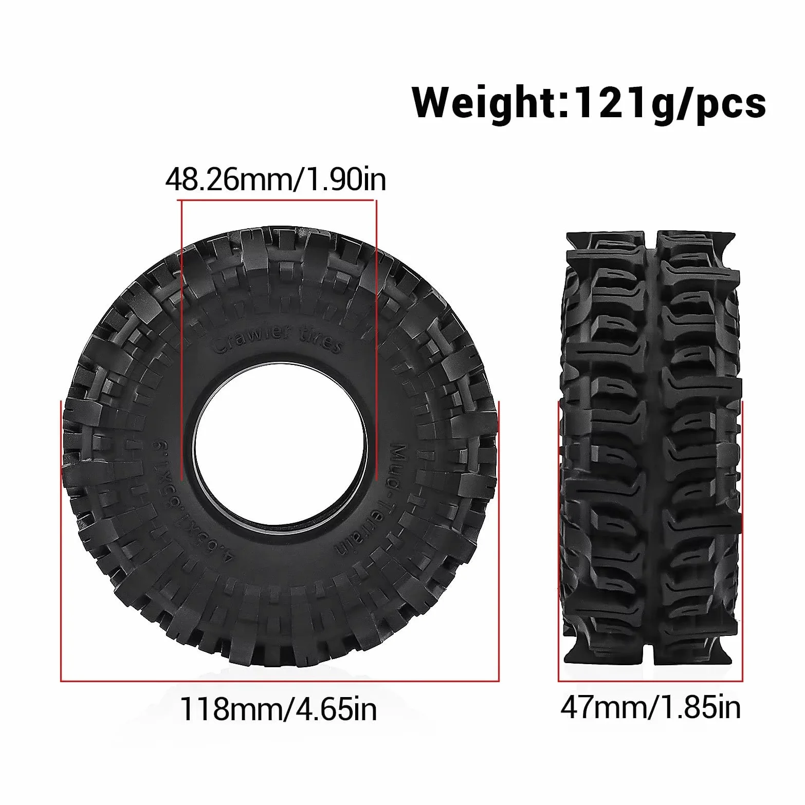Per Axial Per SCX10 Per Traxxas Per TRX4 CrossRC Per Enduro Per Redcat Per WPL D90 1/10 RC Parti Automobili 1.9 Pollici 118mm Fango Pneumatici Fuoristrada Ricambi Modellini RC