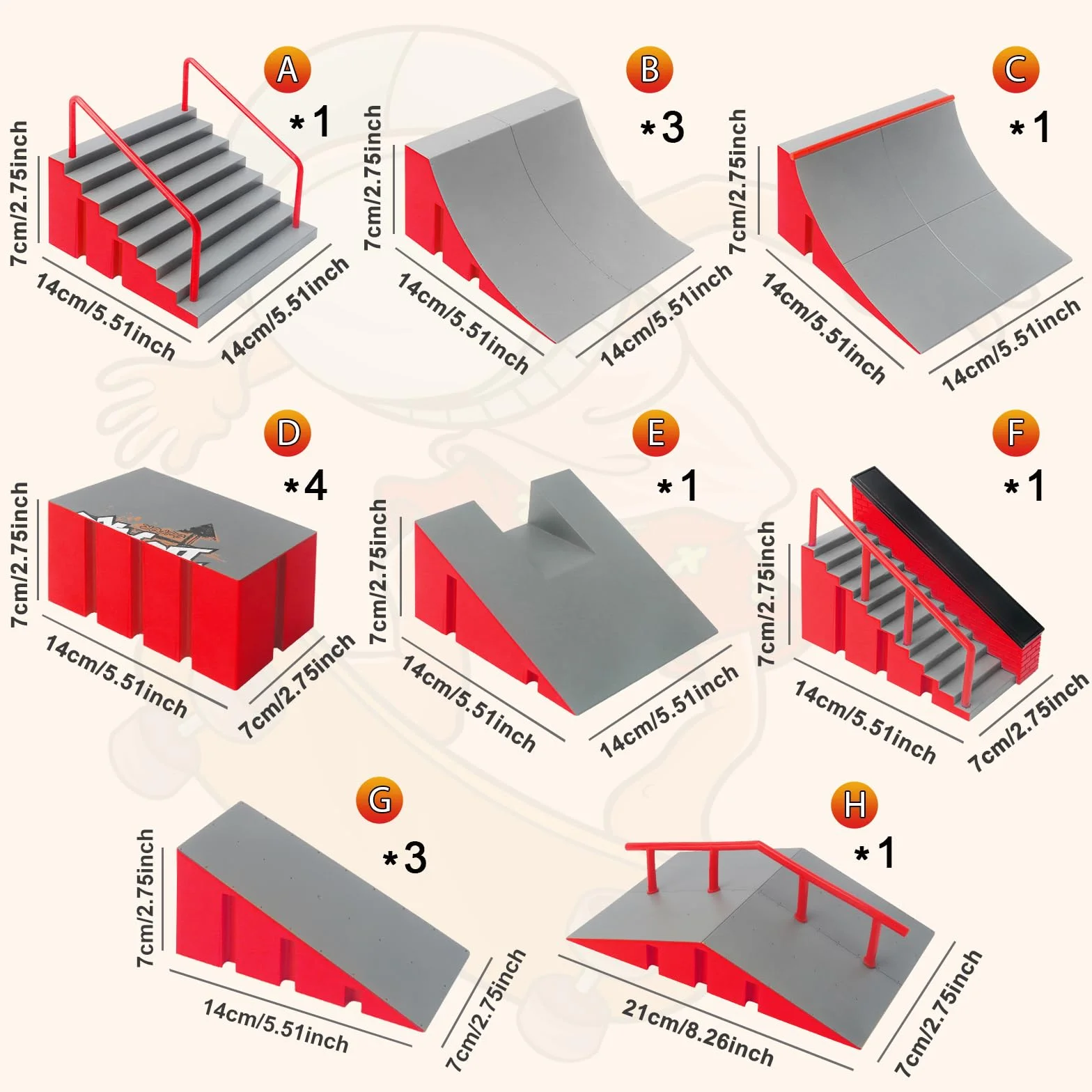 CS COSDDI Mini Finger Skateboard Ramp Set di accessori, Fingerboard Skate Park Ramp, DIY Assembly Mini Finger Skateboard Ultimate Park Set Rampe per bambini formazione regalo di compleanno