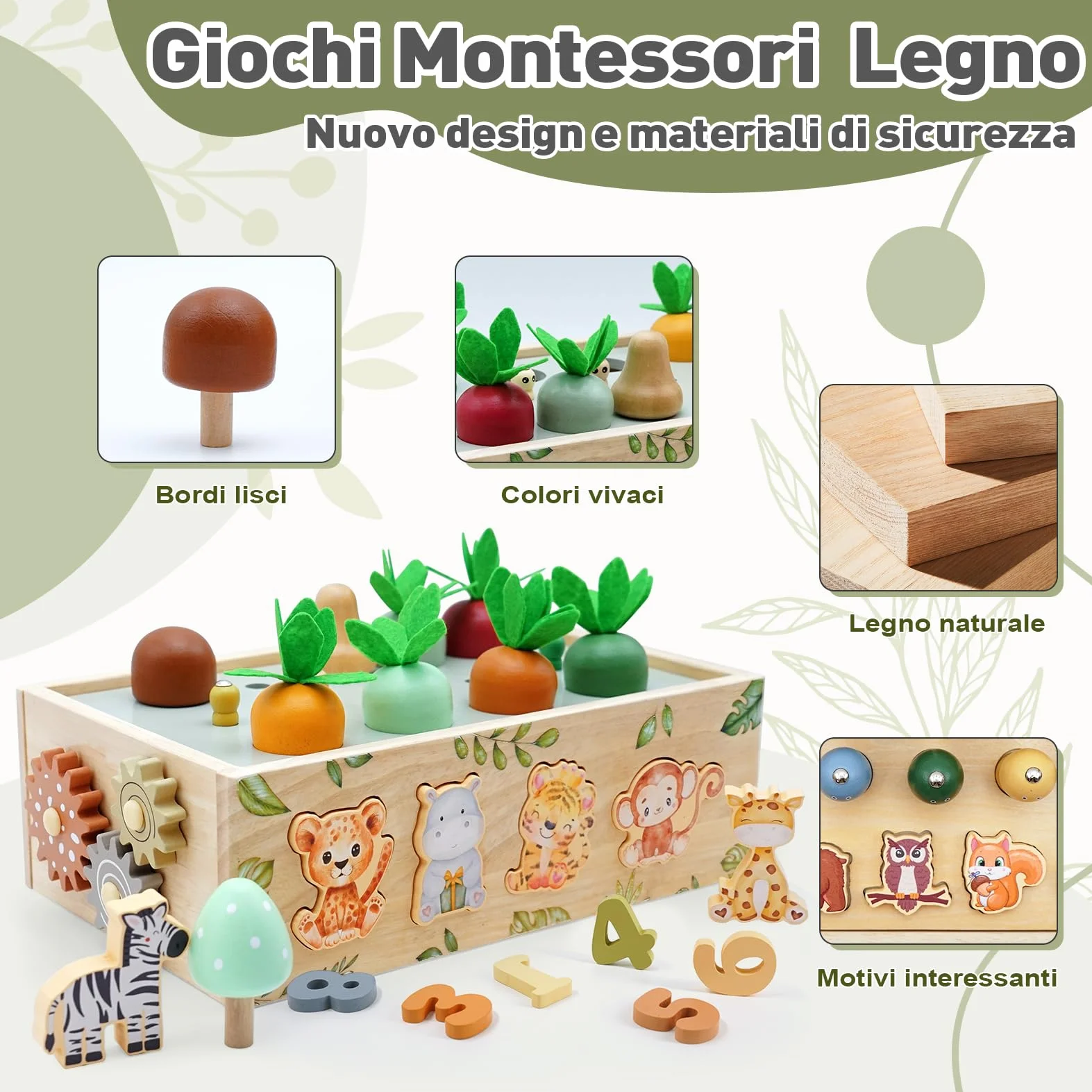 Giochi Montessori 1 2 3 Anni, 9 in 1 Giochi di Legno per Bambini 1 Anno, Giocattoli Bambini 123 Anni Montessori Maschio Femmina, Giochi Educativi 1 2 3 Anni Legno, Regalo Bambino Bambina