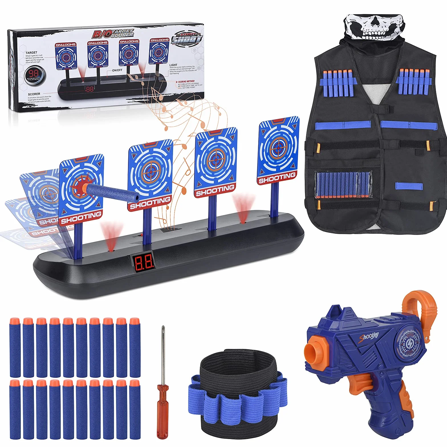 Bersaglio Pistola per Nerf Dardi, Bersaglio con Giubbotto tattico, 1 Fucile per Bambini e 20 Freccette, Regali Giocattoli per 6 7 8 9 10 Anni Regali di Compleanno per Bambini