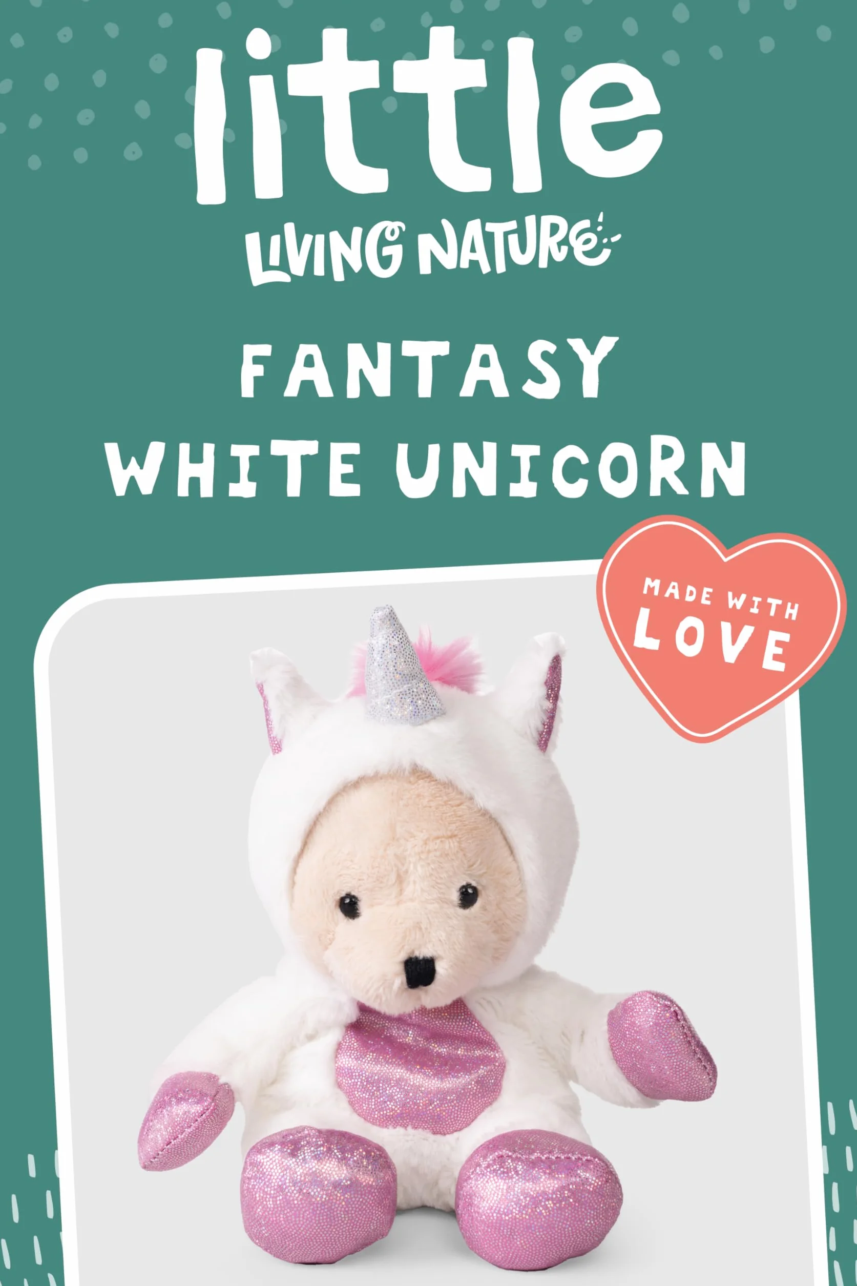 Living Nature LITTLE Play Unicorno Bianco Peluche – Giocattolo Fantasia per Bambini e Adulti, Giocattolo Morbido e Coccoloso