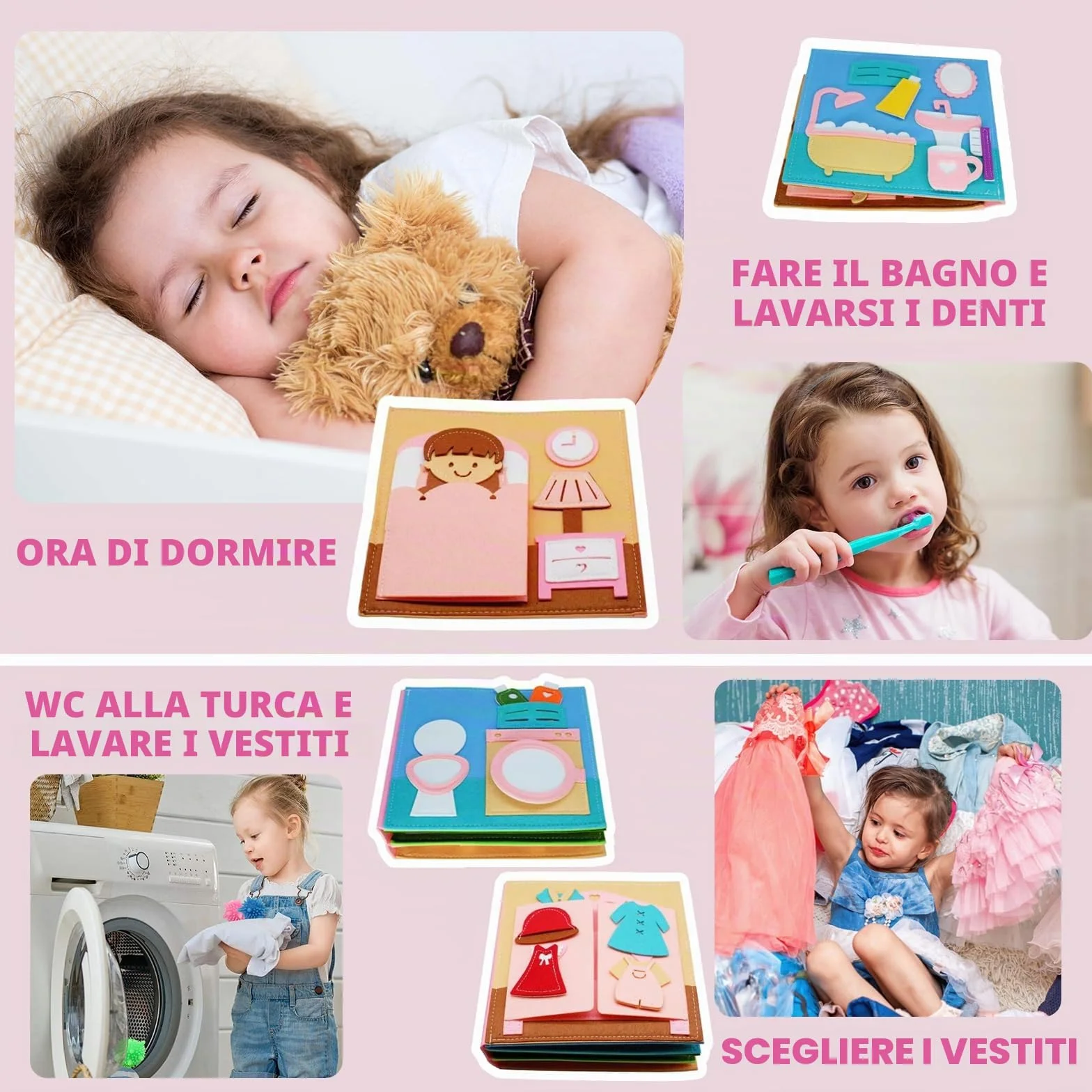 Libro Sensoriale Montessori per Bambini 1-6 Anni, Gioco Educativo 3D in Feltro