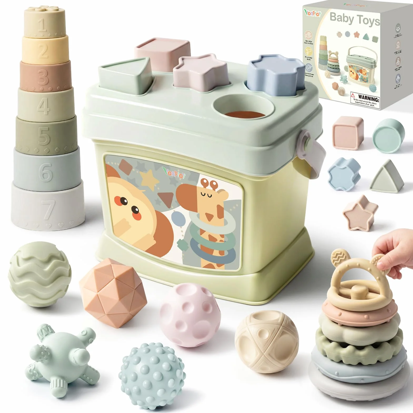Vanplay Giochi Montessori 6 Mesi, Giochi Neonato 6-9 Mesi, 4 in 1 Giocattoli, Giochi Sensoriali per Neonati, Regalo Neonato 6 9 12 Mesi
