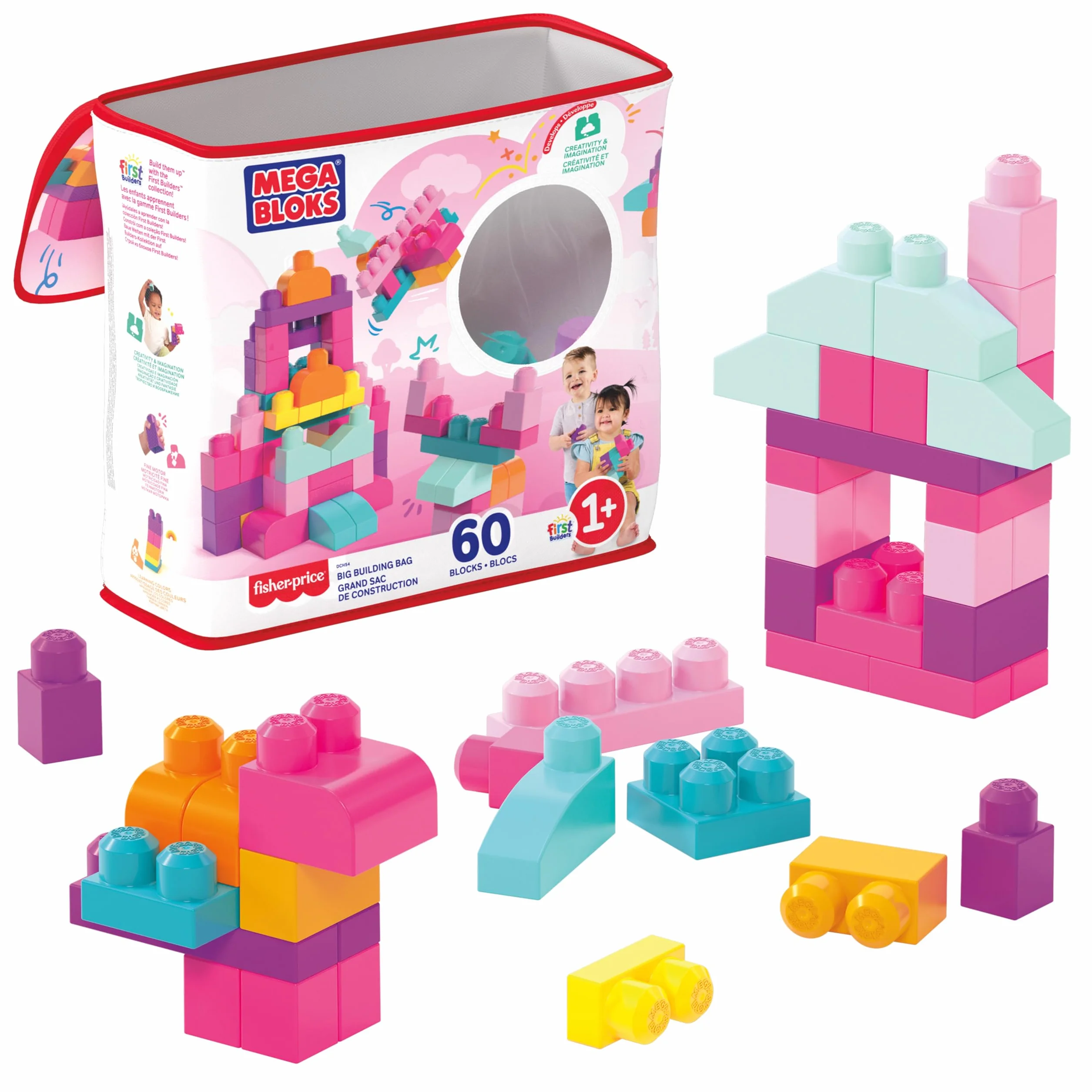 MEGA BLOKS Grande Borsa da Set da costruzione 60 mattoncini colorati 1 custodia DCH54