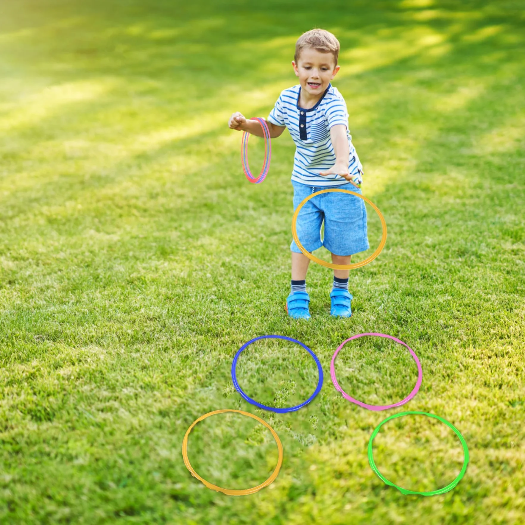 Anelli di hopscotch per bambini da 12 pezzi da 11 pollici di hopscotch di plastica flessibile Equipaggiamento di esercizi per bambini giochi esterni fai-da-te per giardino, cortile, prescolare, gioch