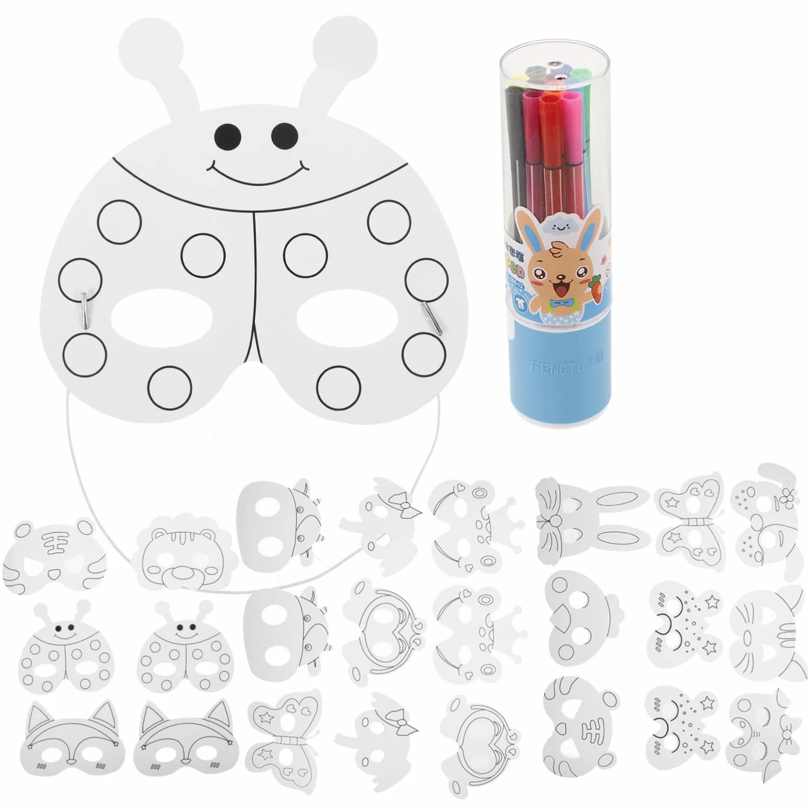 Toyvian DIY Mask Carta Plastico Maschera Animale per Bambini | Maschera da Colorare, Watercolor Pens Inclusi, Back To School Party, Stage Performance Stile Casuale