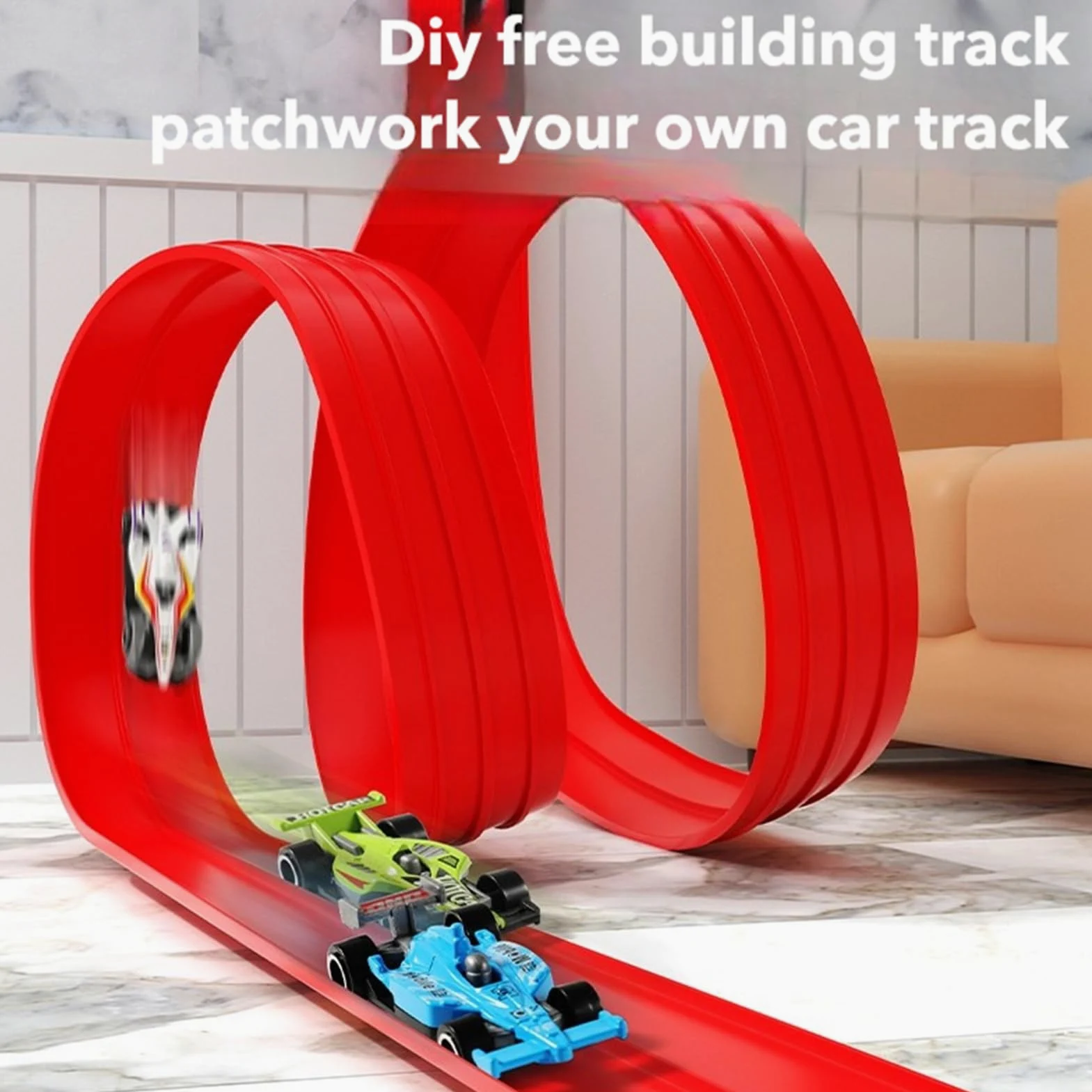 Macchinina con Pista Macchinine in PVC Flessibile | Pista Arrotolabile Auto da Corsa Per Interni Esterni Balcone Camera Maschi Femmine Bimbi Prescolari