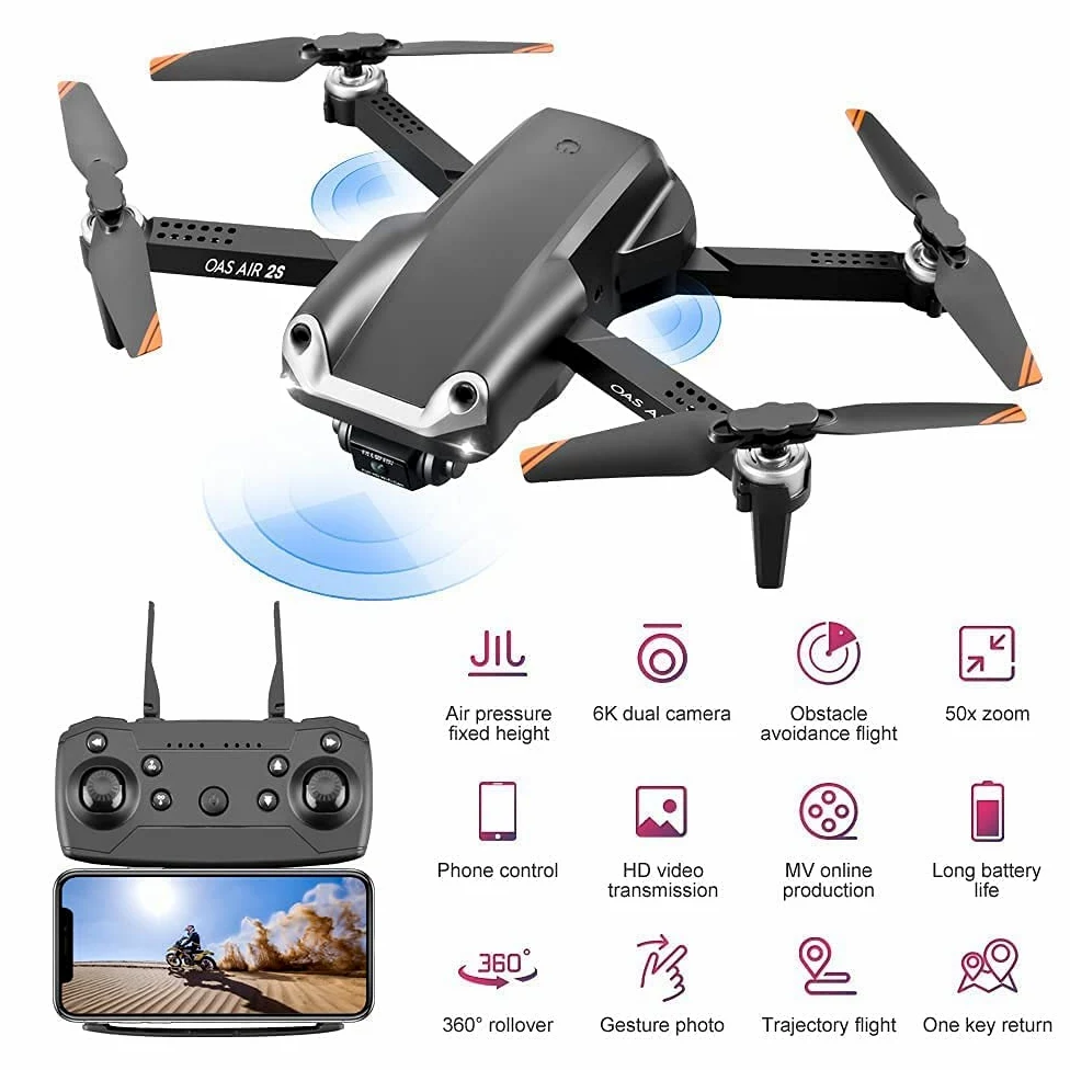 Drone con Fotocamera per Fotografia Aerea Evita Gli Ostacoli su Tre Lati Mini Professional RC Quadcopter Aircraft Toy Gift (Black Dual Lens) (White Single Lens) (Bianco Single Lens