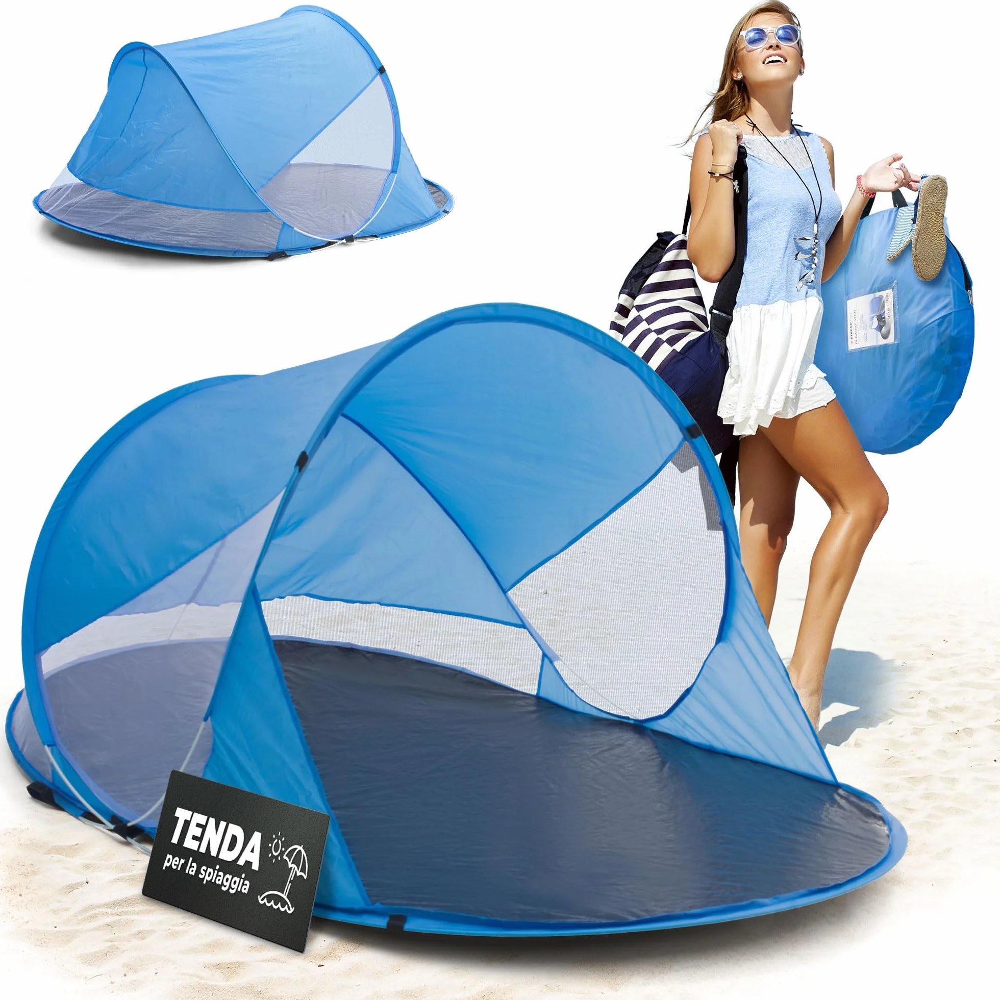 STREND PRO Mini tenda pop-up 190x120x90 cm – Piccola tenda da spiaggia, tenda a lancio con protezione UV, per bambini, giardino, parco e spiaggia