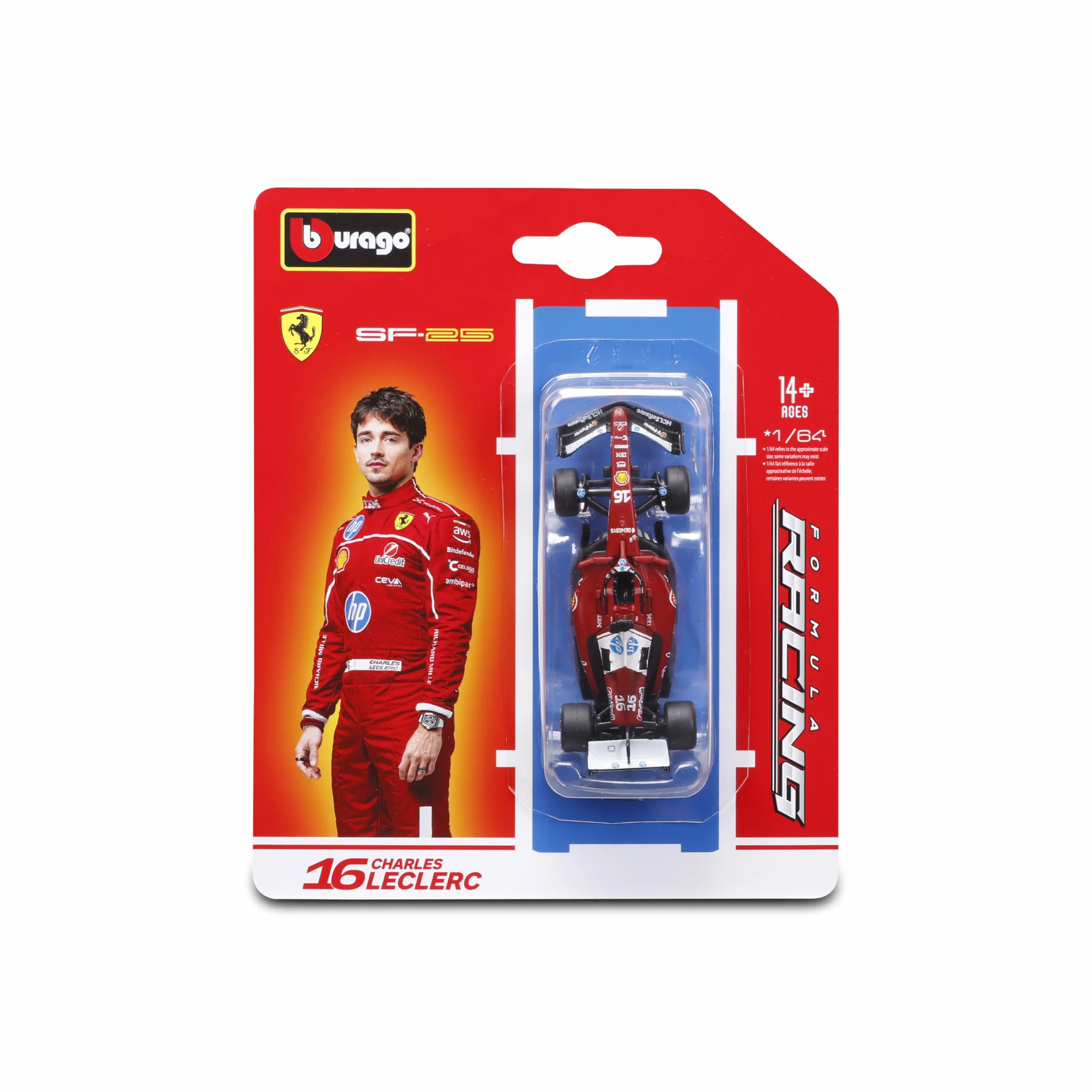 Bburago - F1 Ferrari SF-25#16 Charles Leclerc 2025, Auto Diecast in Scala 1:64, Replica Dettagliata Monoposto Formula 1, Licenza Ufficiale Ferrari, Blister da Collezione, Età Consigliata 14+ Anni