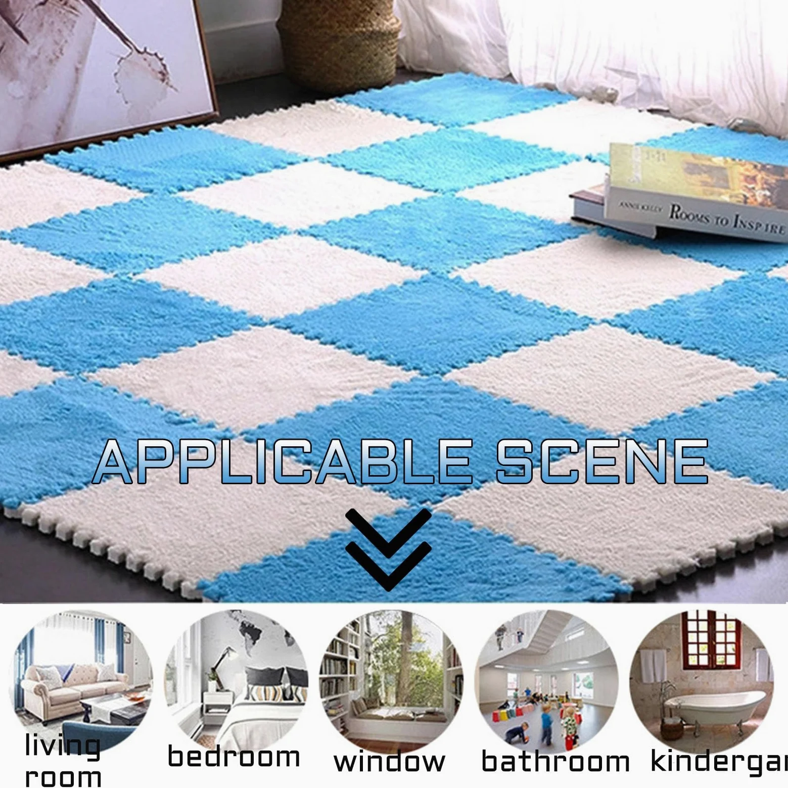 Splice Interlocking Carpet 16 Pezzi Tappetino Interlocking Carpet, Piastrelle per Moquette Soffice, Tappeto Interlocking in Schiuma Morbida, Tappeto Patchwork Antiscivolo,White+Pink