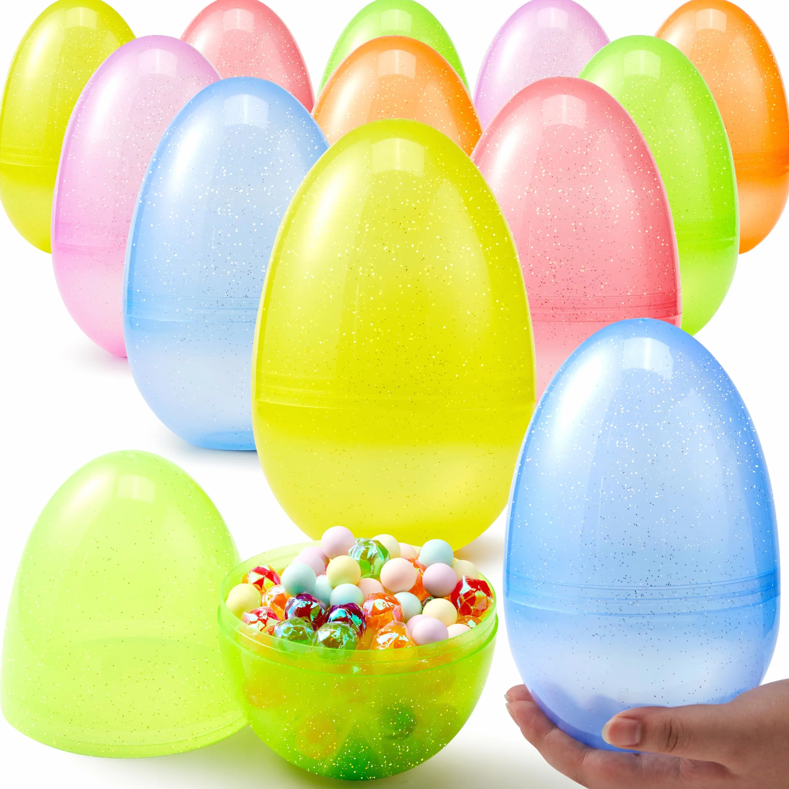 JOYIN 12 pezzi di Giganti Gusci d'uovo Vuoto di Plastica di Colore Brillante, Uova di Pasqua per le Cacce di Pasqua Colore Assortito per Riempire con i Dolcetti Bomboniere per la Festa di Pasqua