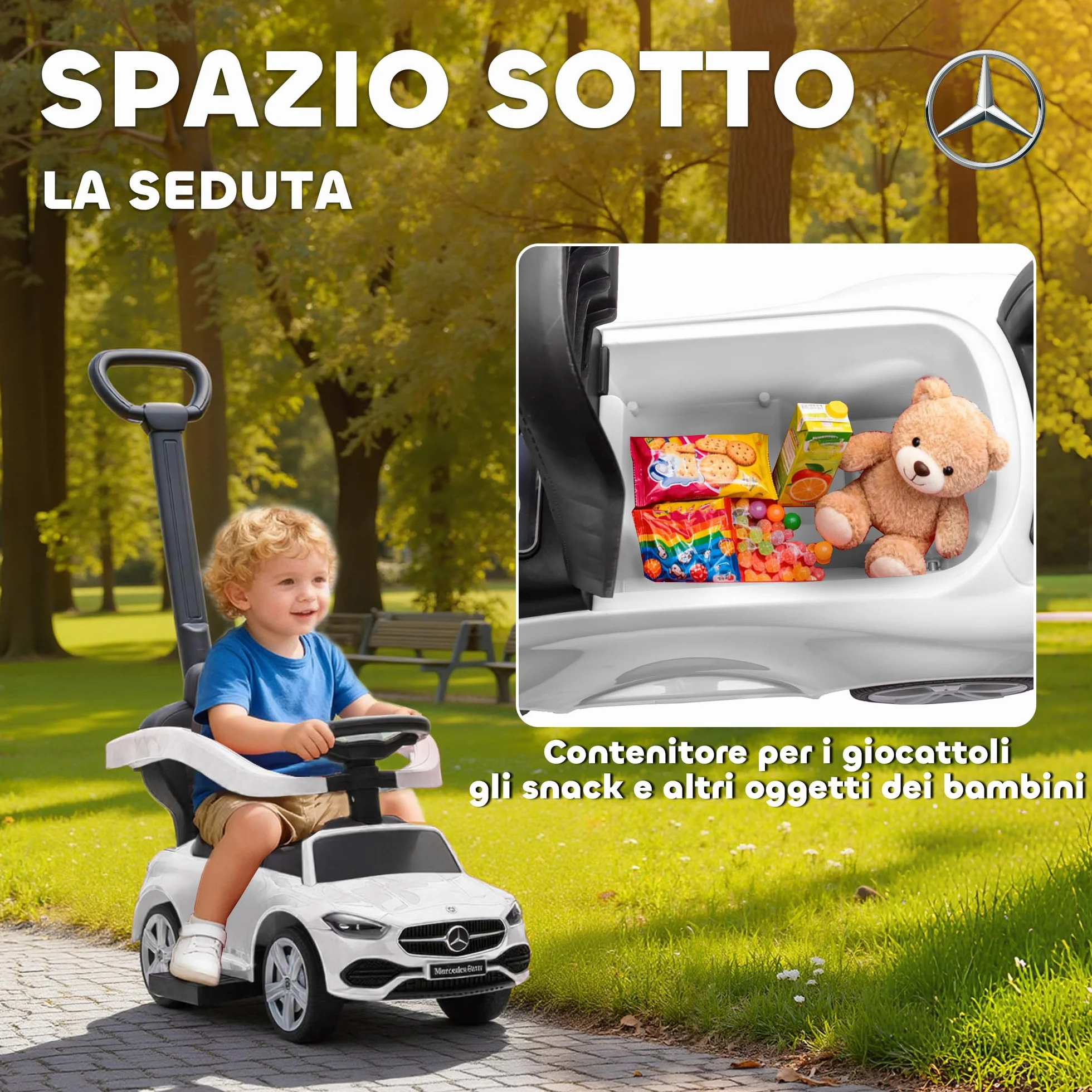 AIYAPLAY Macchina Primi Passi Cavalcabile per Bambini 1-3 Anni Convertibile in Passeggino PP e Acciaio, 91x40x83 cm, Bianco