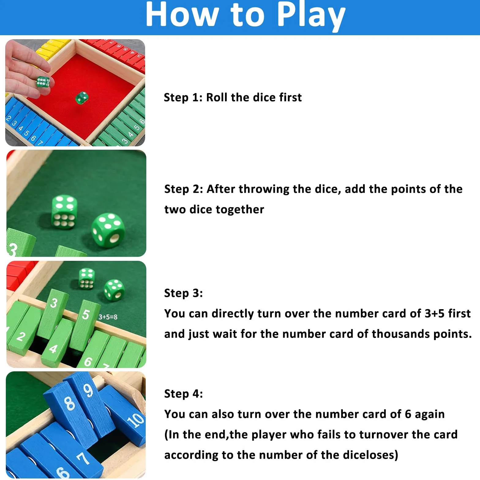 Shut The Box 2-4 Giocatori Giochi da Tavolo,Gioco da Tavolo in Legno con 8 Dadi,Giochi di Matematica,Classico Gioco da Tavolo,Gioco di Matematica per Bambini e Adulti