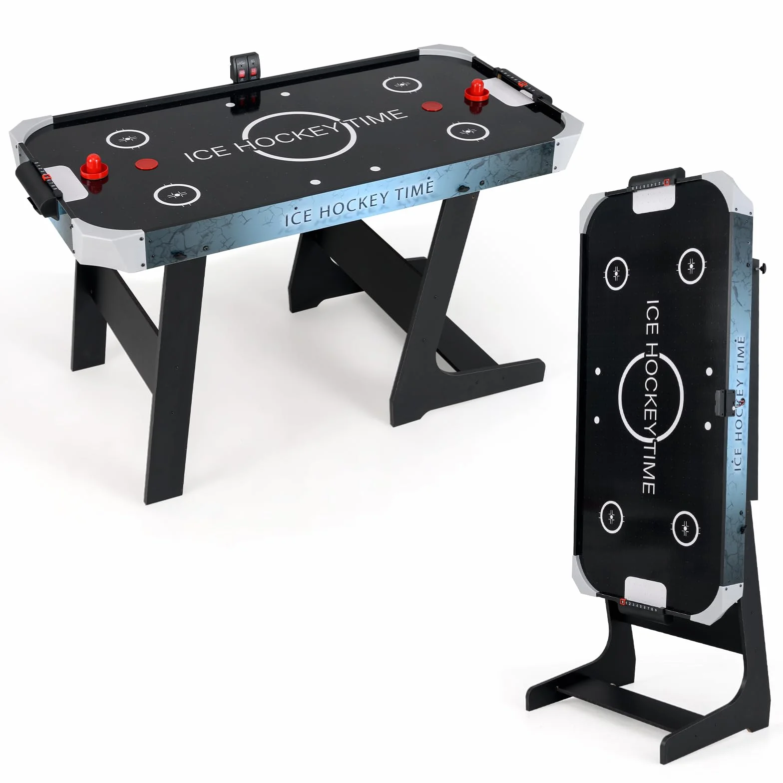 COSTWAY Tavolo da Air Hockey, Hockey da Tavolo Pieghevole con Potente Motore 12V e Tabellone Digitale a LED, 2 Spingitori e 2 Dischi, per Casa Sala Giochi e Ufficio, 144 x 68 x 79 cm