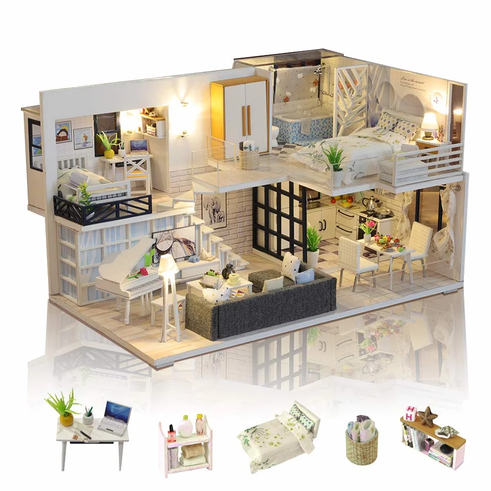 GuDoQi Miniatura Casa Delle Bambole, Kit Casa Bambole In Legno 3D Con Mobili E Musica, Luce A Led, Mini Kit Casa Fatta a Mano da Costruire, Simple Life House