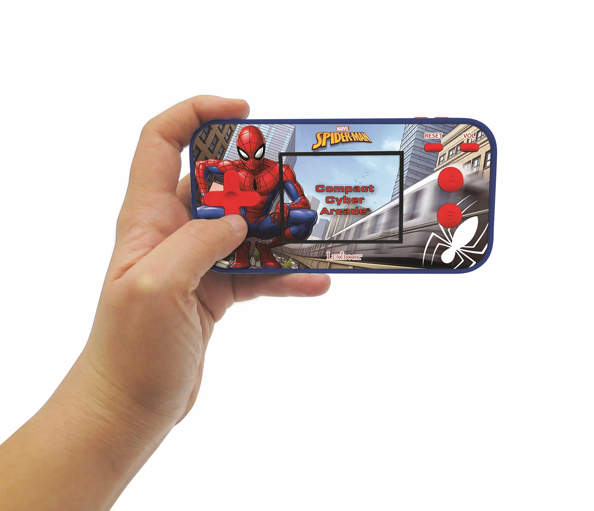 Lexibook, Spider-Man, Cyber Arcade compatto, console portatile, 150 giochi, schermo LCD a colori, funzionamento a batteria, blu/rosso, JL2367SP